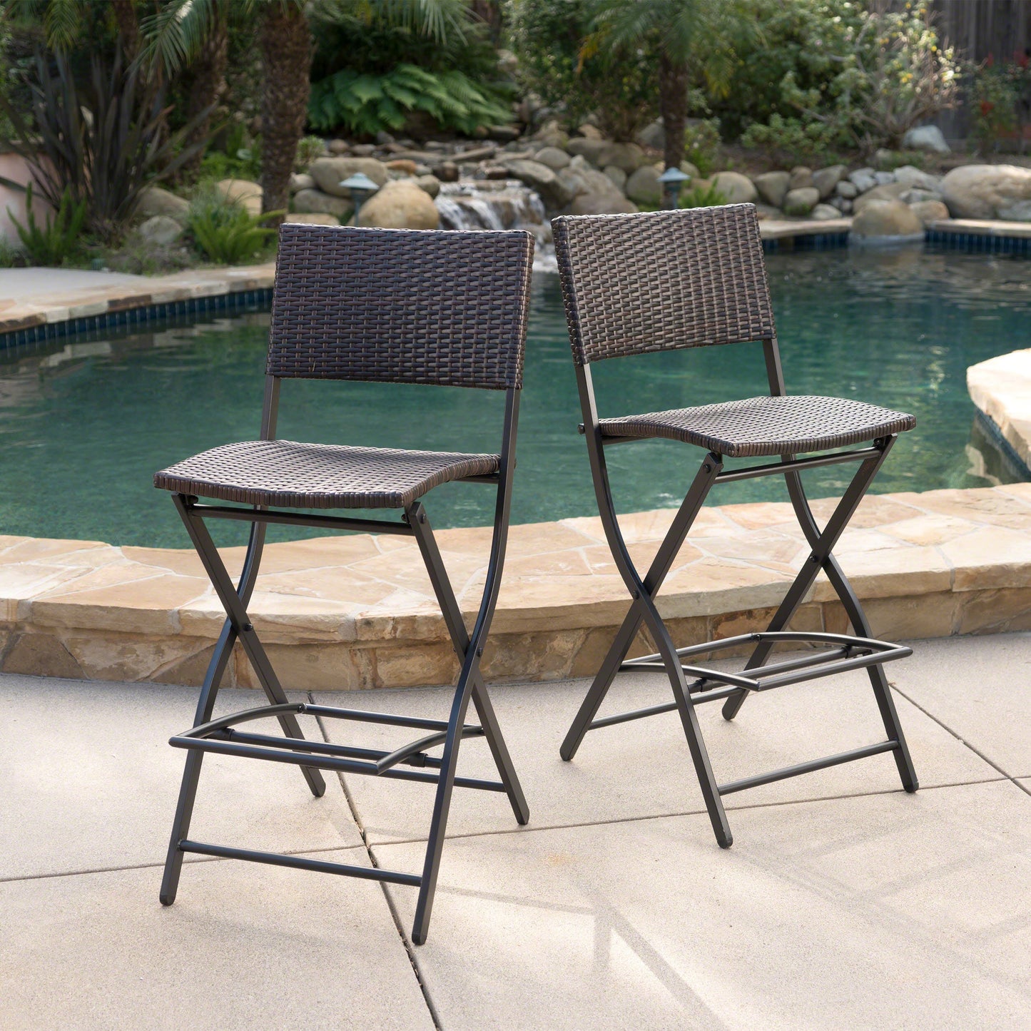 Taburetes de Bar de Wicker para Exterior - Set de 2 Piezas, Multimarrón