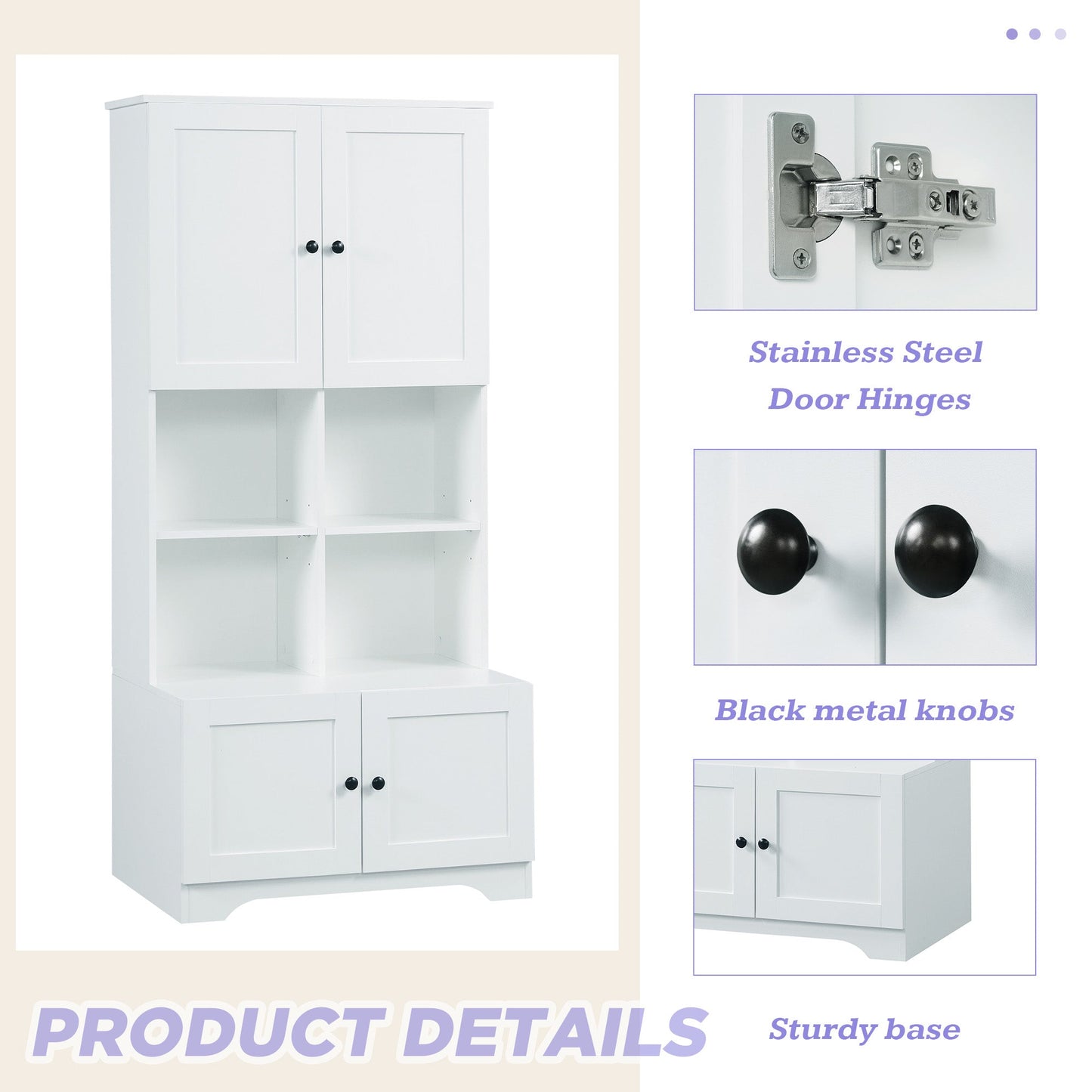 Elegant 4-Door Bathroom Storage Cabinet with Adjustable Shelves