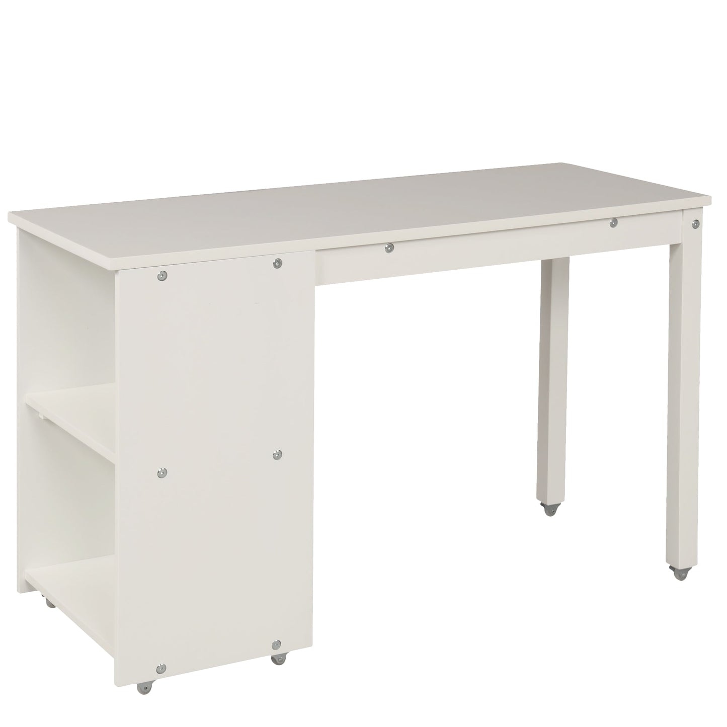 Low Study Twin Loft Bed with Cabinet and Rolling Portable Desk - White (OLD SKU :LP000113AAK) - Korvel