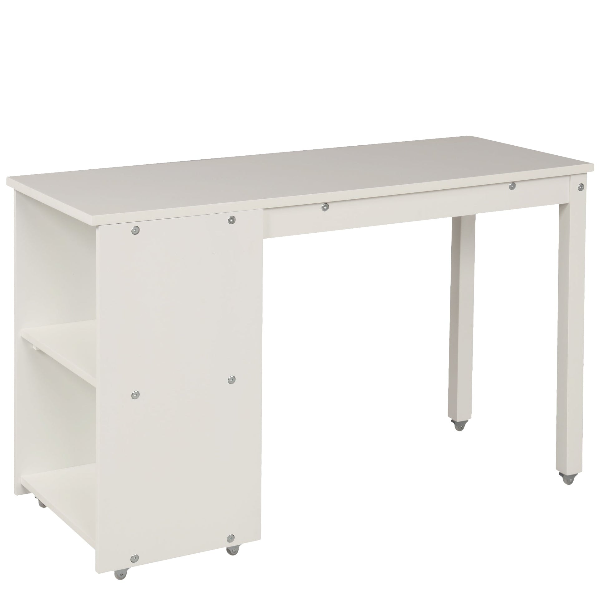 Low Study Twin Loft Bed with Cabinet and Rolling Portable Desk - White (OLD SKU :LP000113AAK) - Korvel