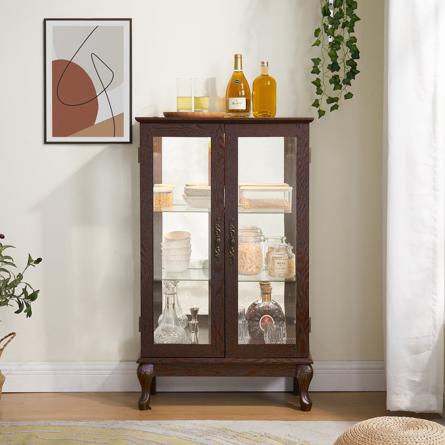 Elegant Dual Door Curio Cabinet with Adjustable Shelves