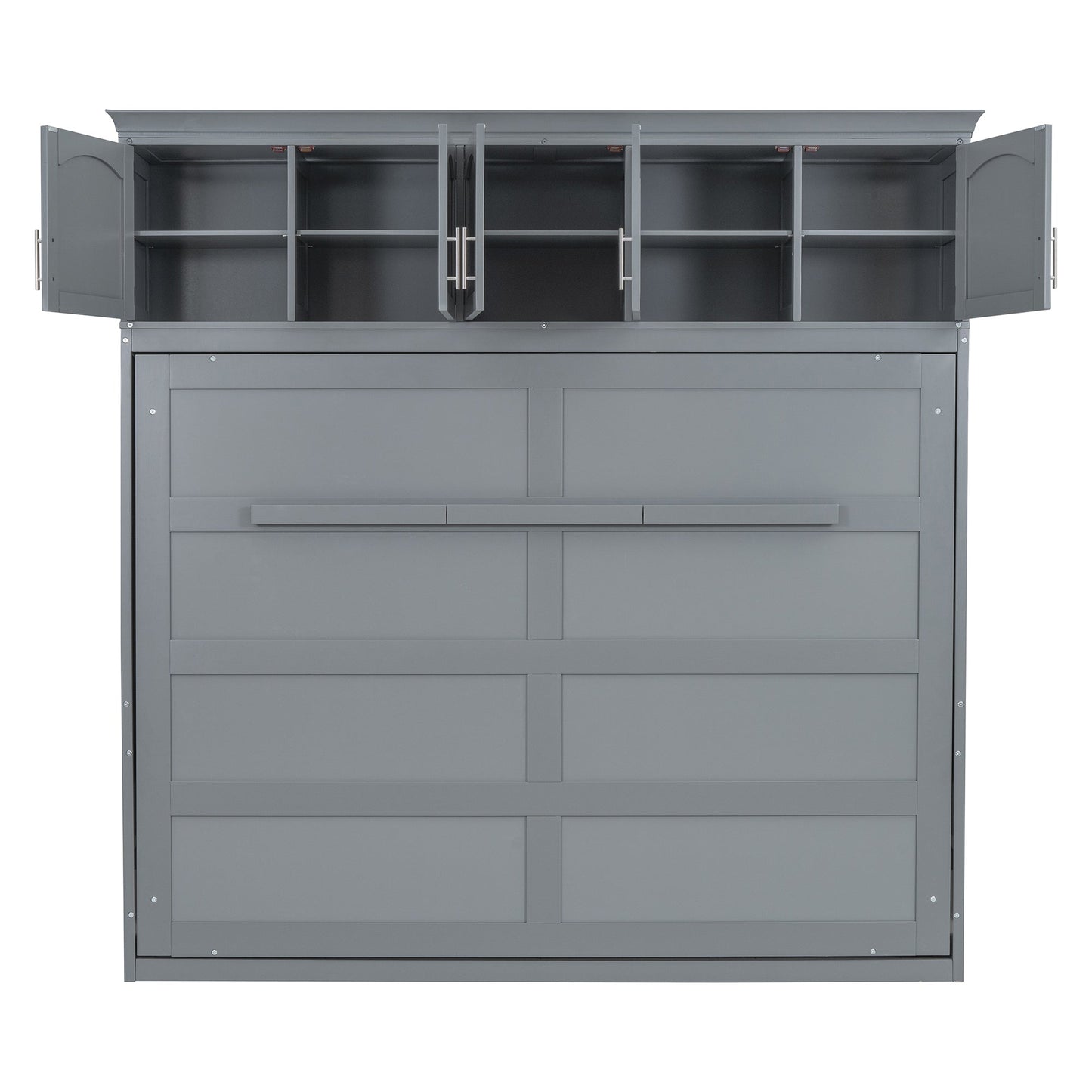Full Size Murphy Bed Wall Bed with Top Cabinets,Gray - Korvel