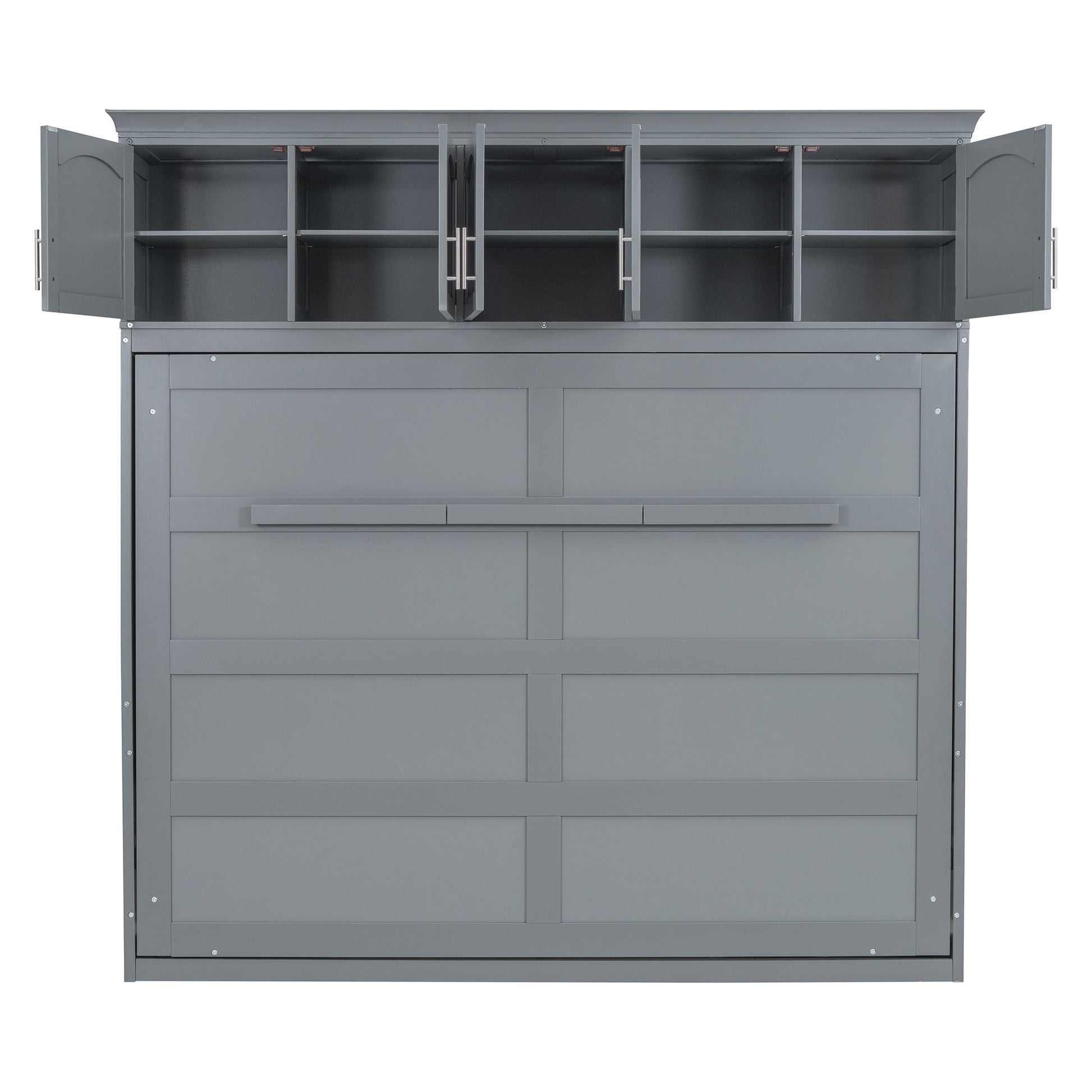 Full Size Murphy Bed Wall Bed with Top Cabinets,Gray - Korvel
