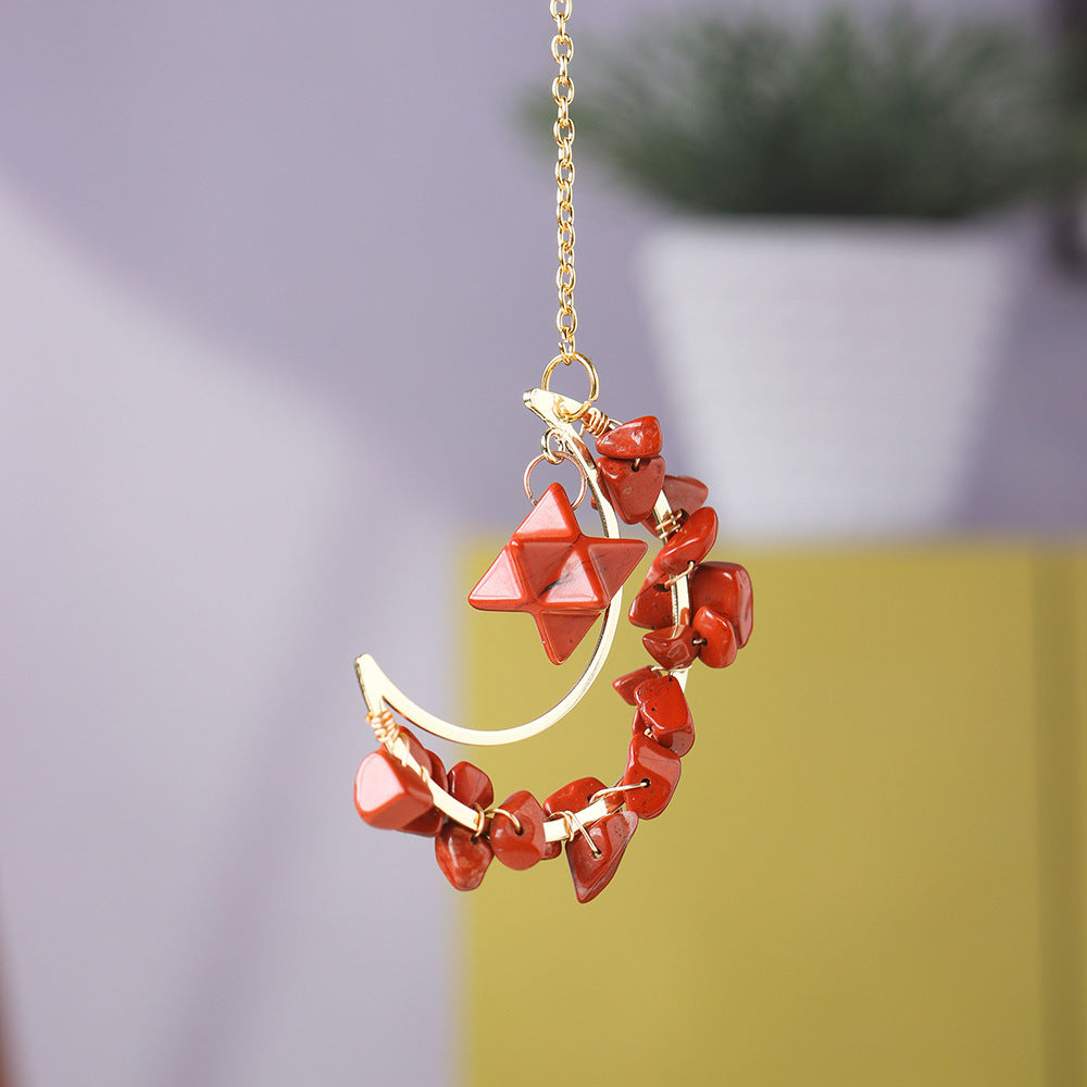 Natural crystal broken stone moon pendant Melkaba DIY woven wind chime pendant decoration crystal ornament gift - Korvel