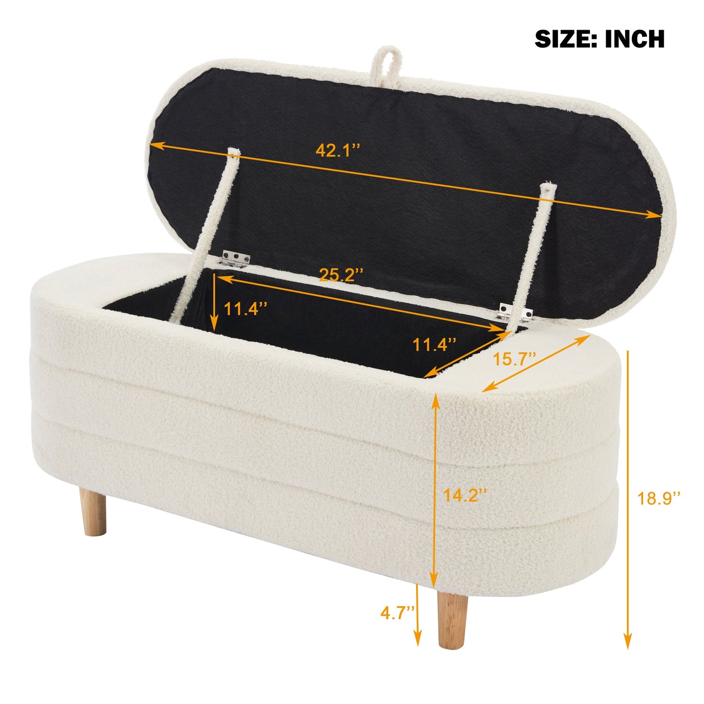 Ottoman de rangement en tissu sherpa élégant avec pieds en bois