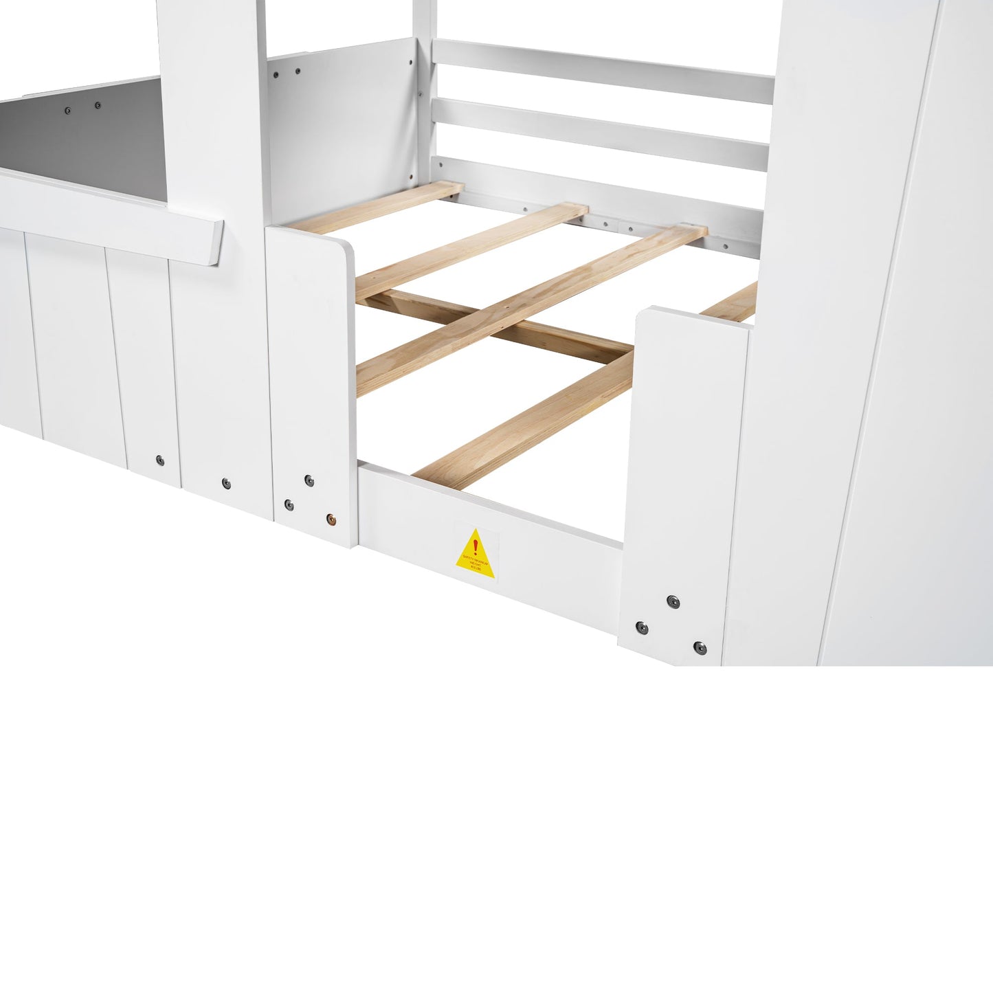 Wood Full Size House Bed with Roof, Window and Guardrail White - Korvel