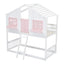 Twin over Twin House Bunk Bed with Roof , Window, Window Box, Door , with Safety Guardrails and Ladder, Pink/White - Korvel