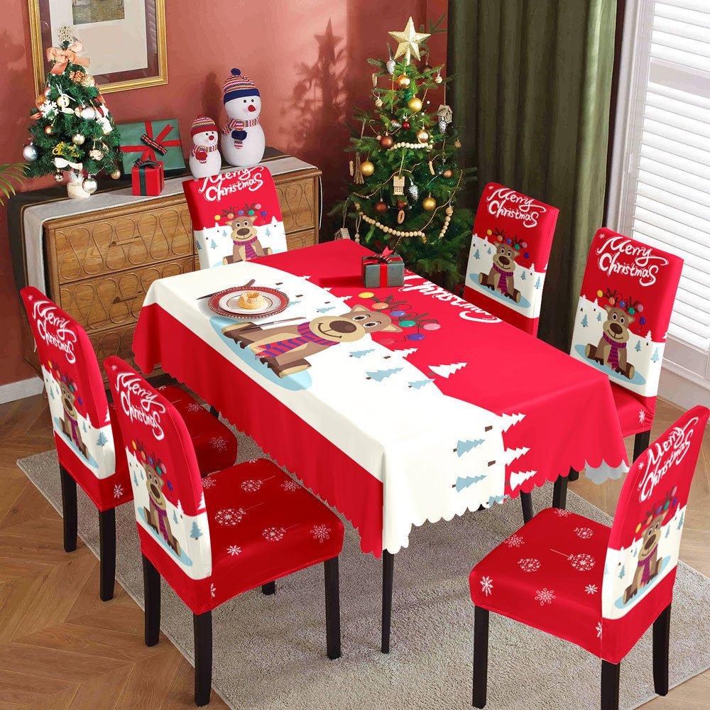 Christmas tablecloth, holiday decoration, elastic chair cover, household dining table, waterproof and dustproof tablecloth, fabric decorative tablecloth - Korvel