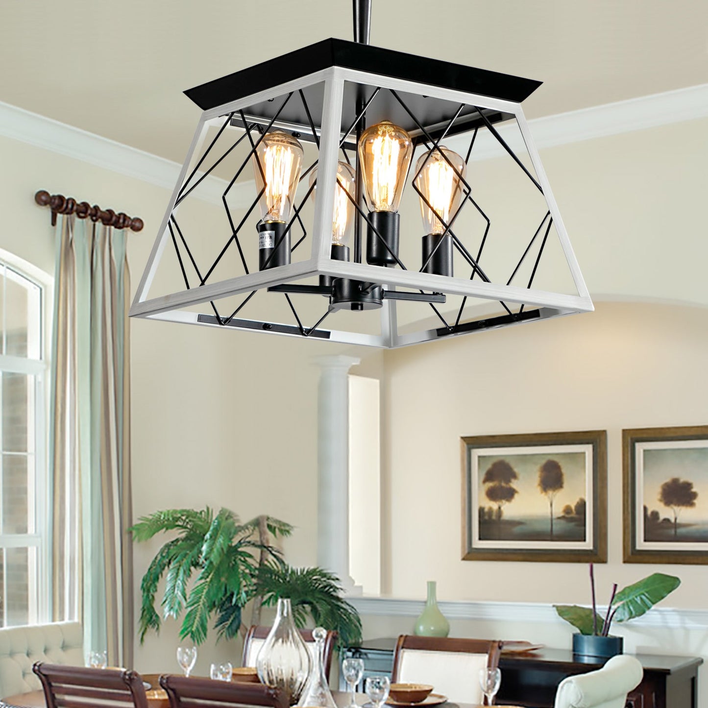 Chandelier de ferme à 4 lumières pour salle à manger (Ampoules non incluses)