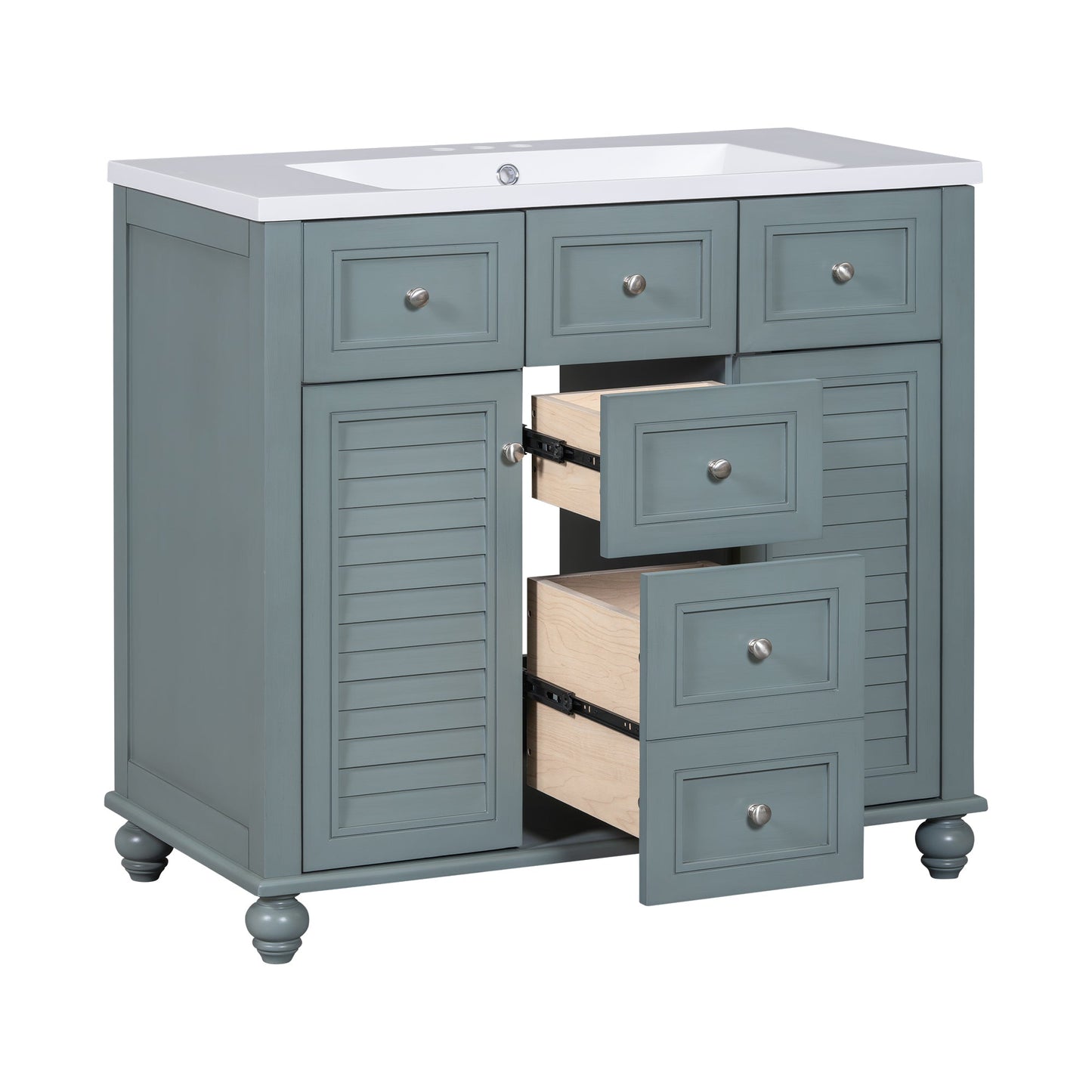 36 inch modern mirror cabinet with adjustable shelves, 2 soft closing doors, and 6 drawer storage cabinet door organizers - Korvel