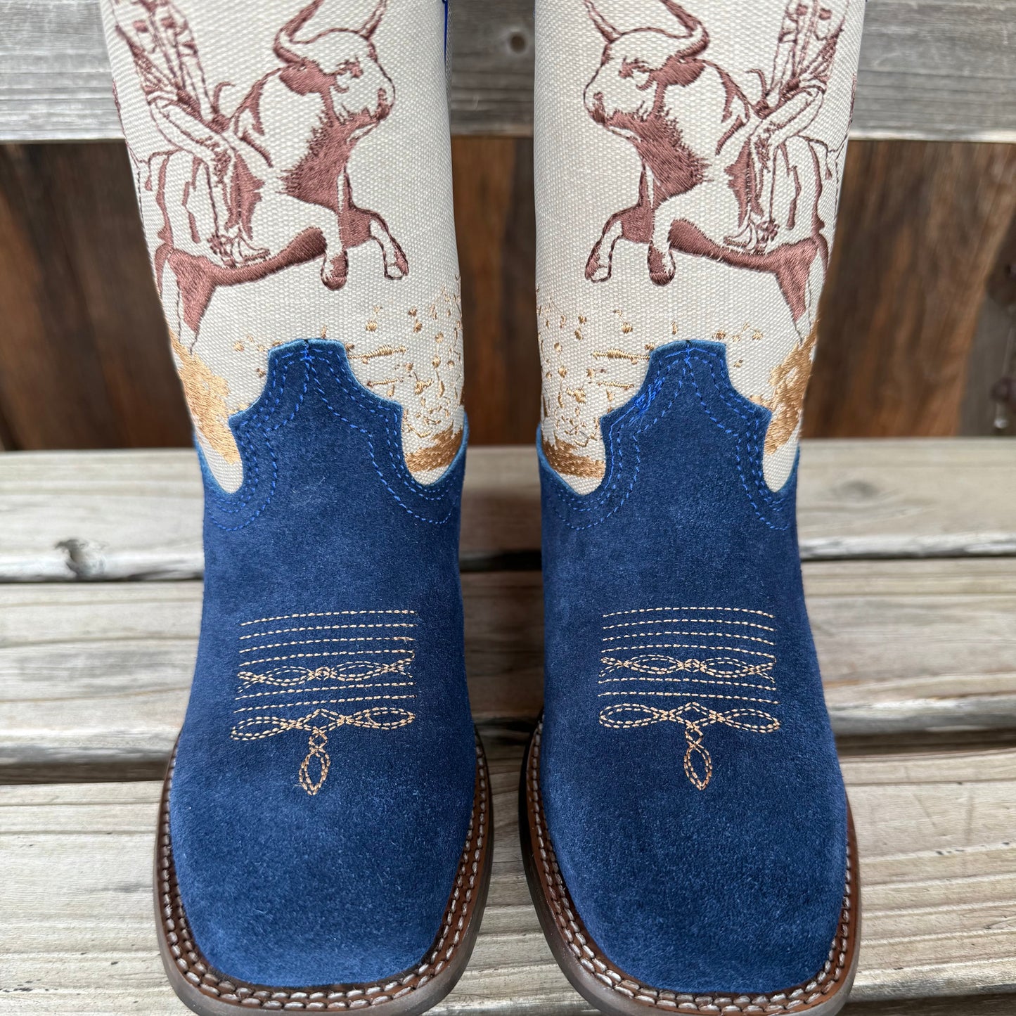 Kids' Blue Suede Bull Rider Boots | Roper - Korvel