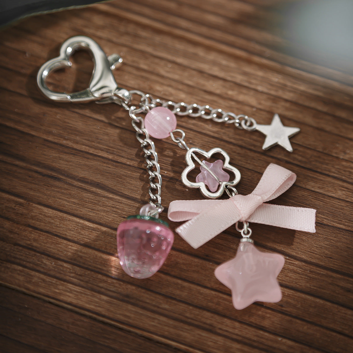 Elegant Bow Keychain with Pentagram and Glass Beads