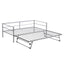 Twin Size Metal Daybed with Adjustable Trundle  Pop Up Trundle  Silver - Korvel