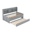 Twin Size Wooden Captain Bed with Built-in Bookshelves,Three Storage Drawers and Trundle Light Grey - Korvel