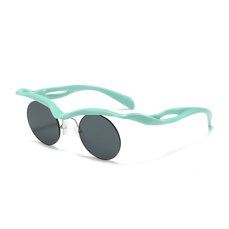New Sunglasses Women's Round Frame Sunglasses Men's Trendy Ins Alien Half Frame Eyebrow Personalized Sunglasses - Korvel