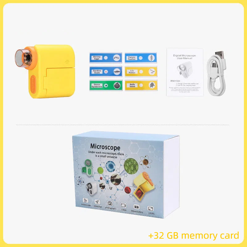 Handheld portable screen with camera microscope for children's science, high school students' toys can see bacteria 1000 times - Korvel