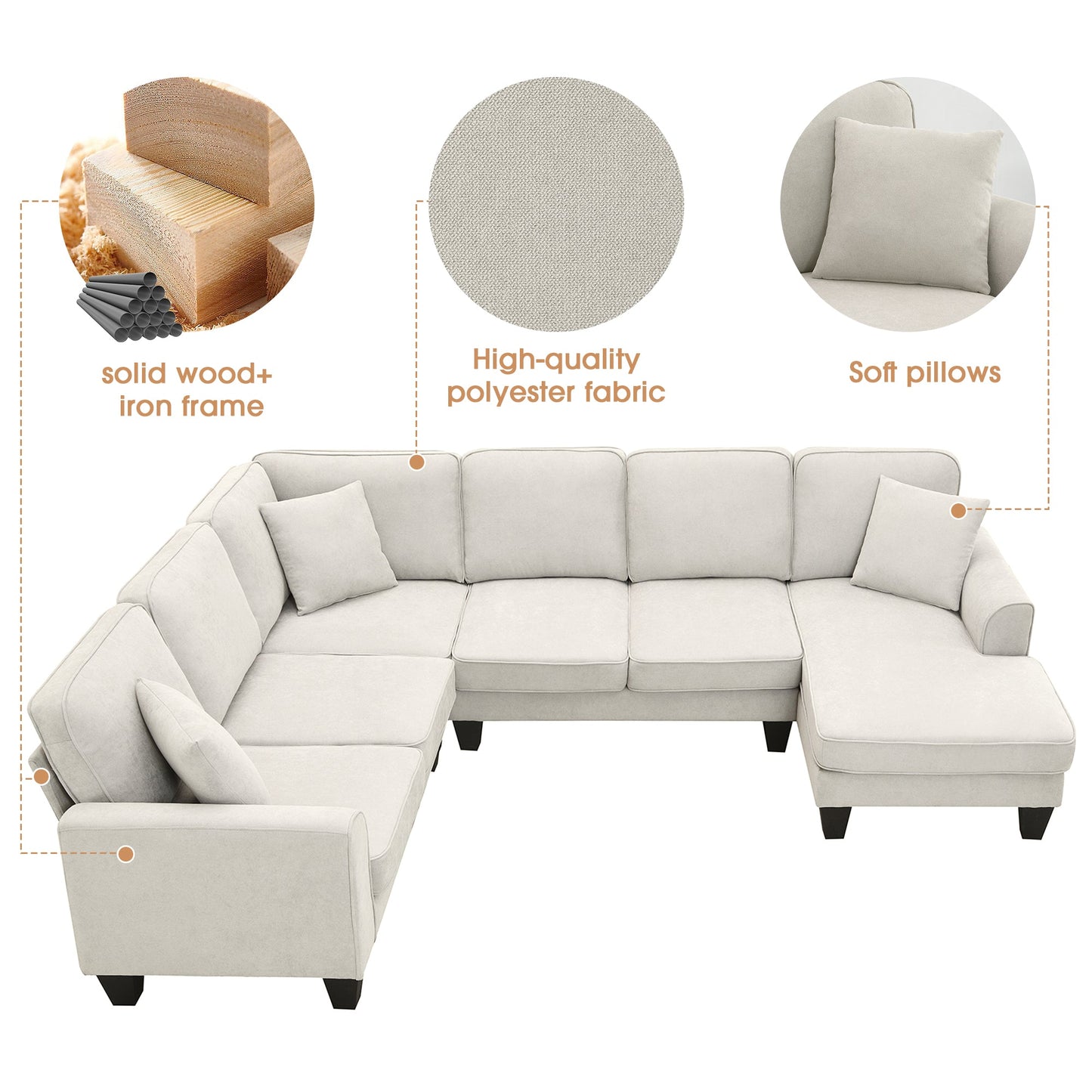 [VIDEO provided] [New] 108*85.5" Modern U Shape Sectional Sofa 7 Seat Fabric Sectional Sofa Set - Korvel