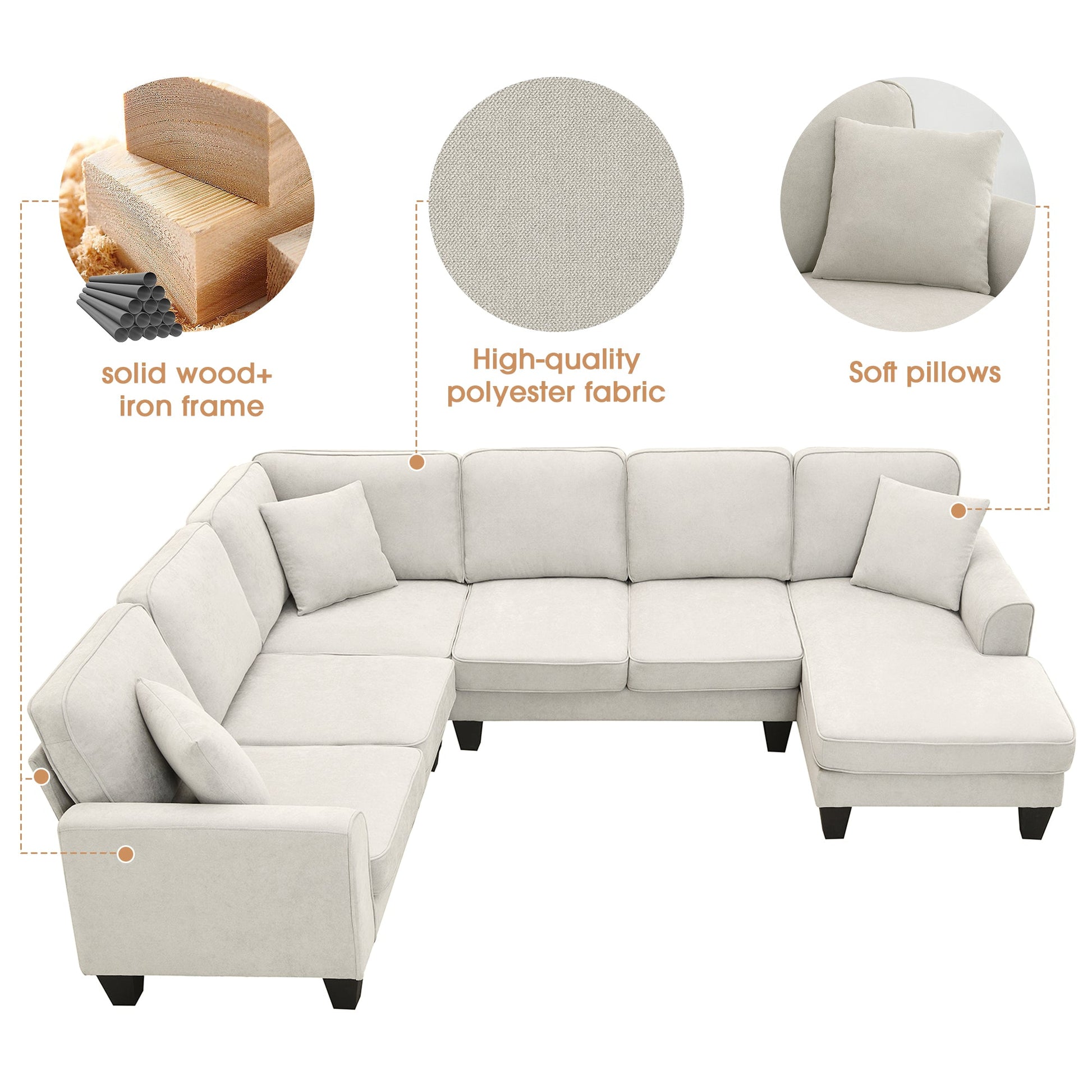 [VIDEO provided] [New] 108*85.5" Modern U Shape Sectional Sofa 7 Seat Fabric Sectional Sofa Set - Korvel