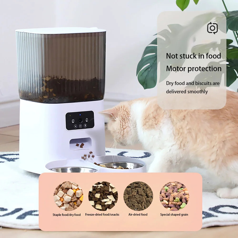 5L Double Bowls Smart Automatic Cat Feeder With Camera Cat Dry Food Video Dispenser Pet Smart Voice Recorder Auto Feeder For Dog - Korvel