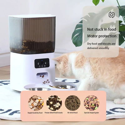 5L Double Bowls Smart Automatic Cat Feeder With Camera Cat Dry Food Video Dispenser Pet Smart Voice Recorder Auto Feeder For Dog - Korvel