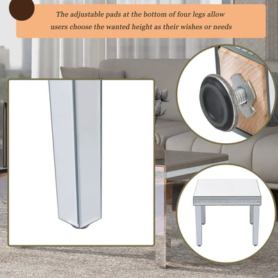 ON-TRANS Modern Glass Mirrored Coffee Table with Adjustable Height