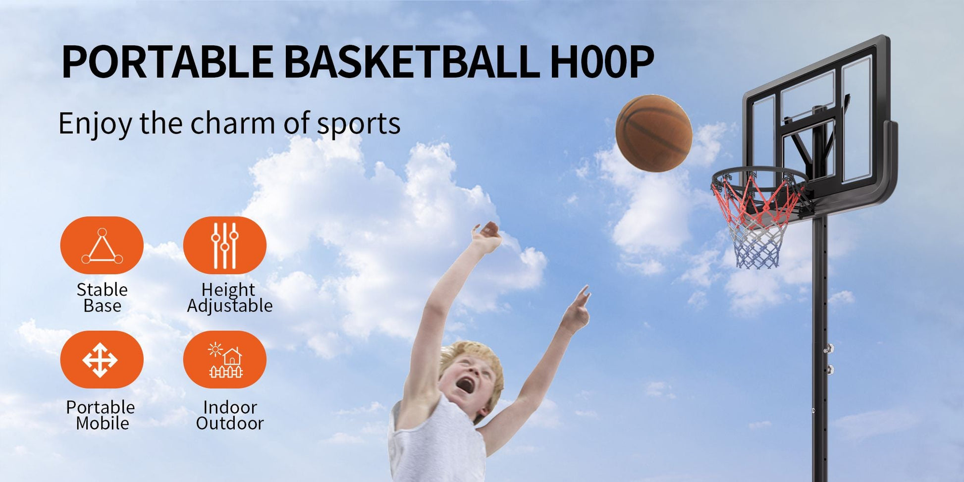 Basketball Hoop Basketball System 4.76-10ft Height Adjustable with 4 Basketball, Net Pocket, Inflator Set - Korvel