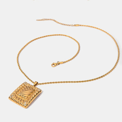 Stainless Steel Inlaid Rhinestone Rectangle Shape Pendant Necklace - Korvel