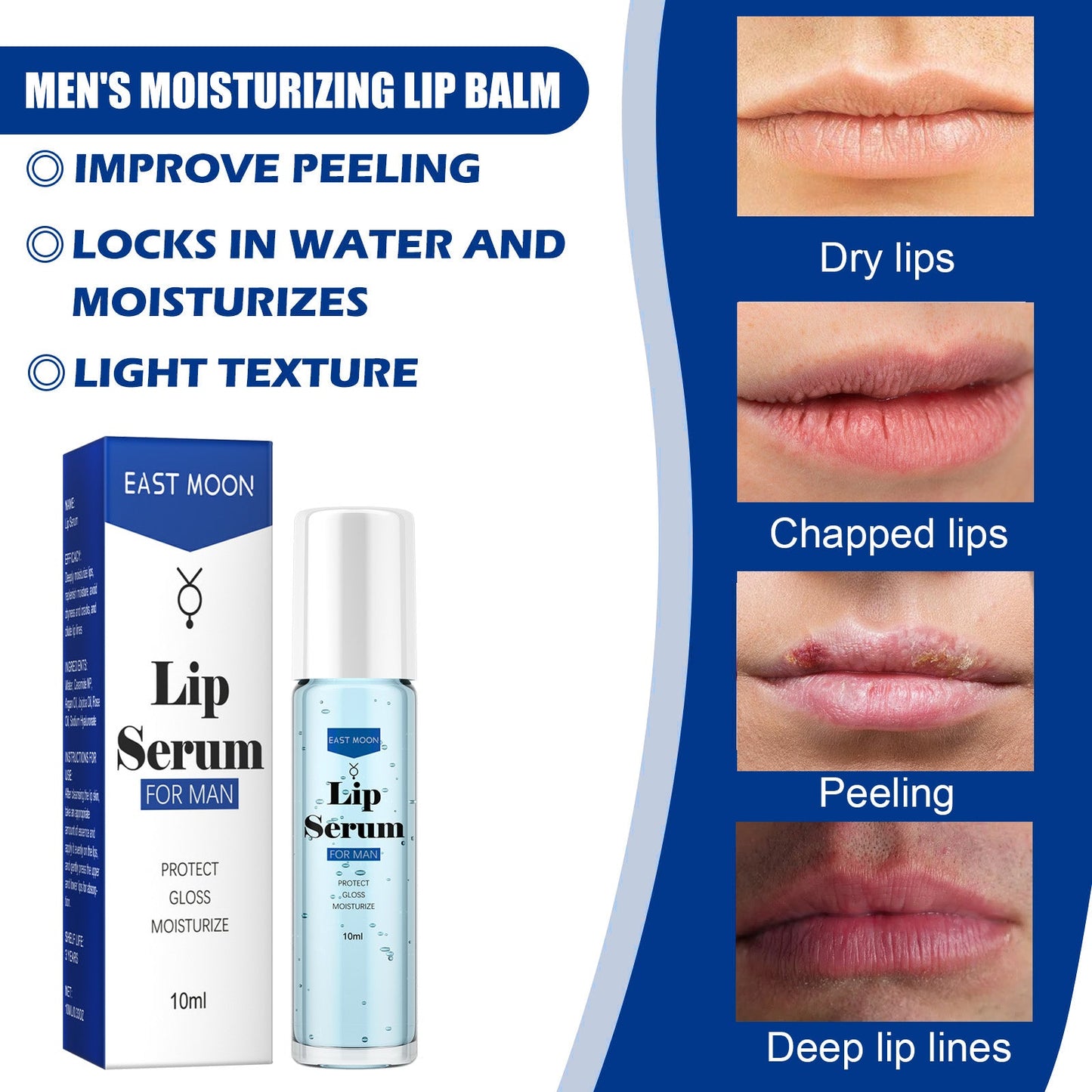 EAST MOON Lip Essence Rolling Lotion, Moisturize And Fade Lip Lines, Prevent Dry Crack And Dead Skin, Plump And Moisturize Lips - Korvel