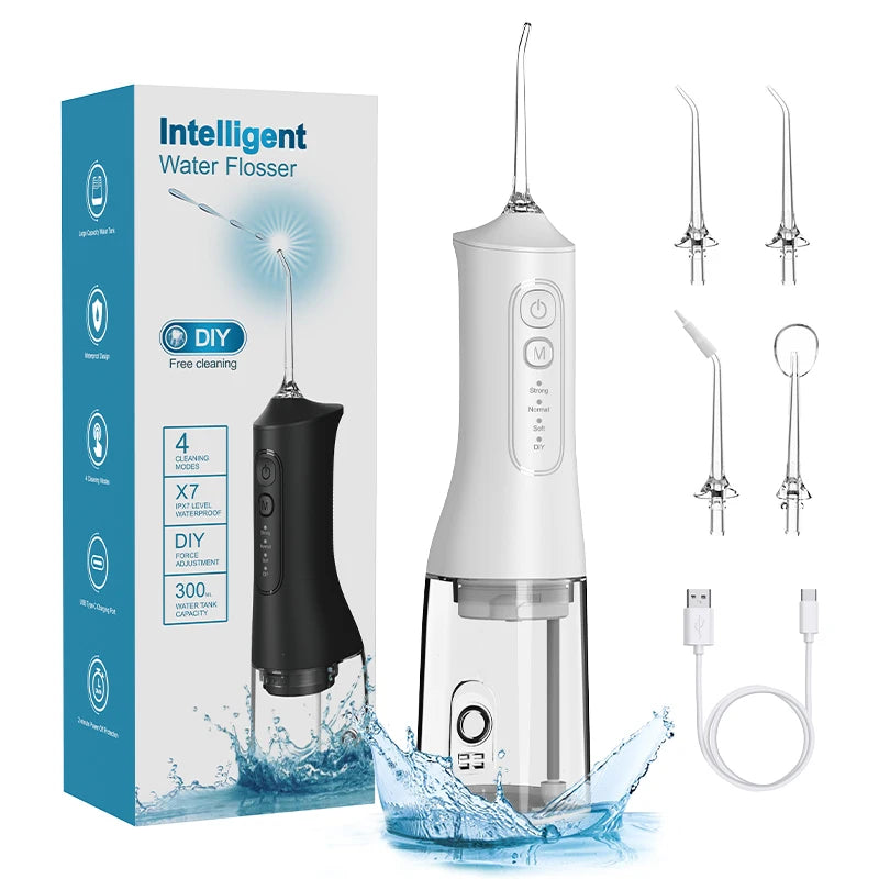 USB charging portable water flosser with four modes, 300ML water tank waterproof oral cleaner - Korvel