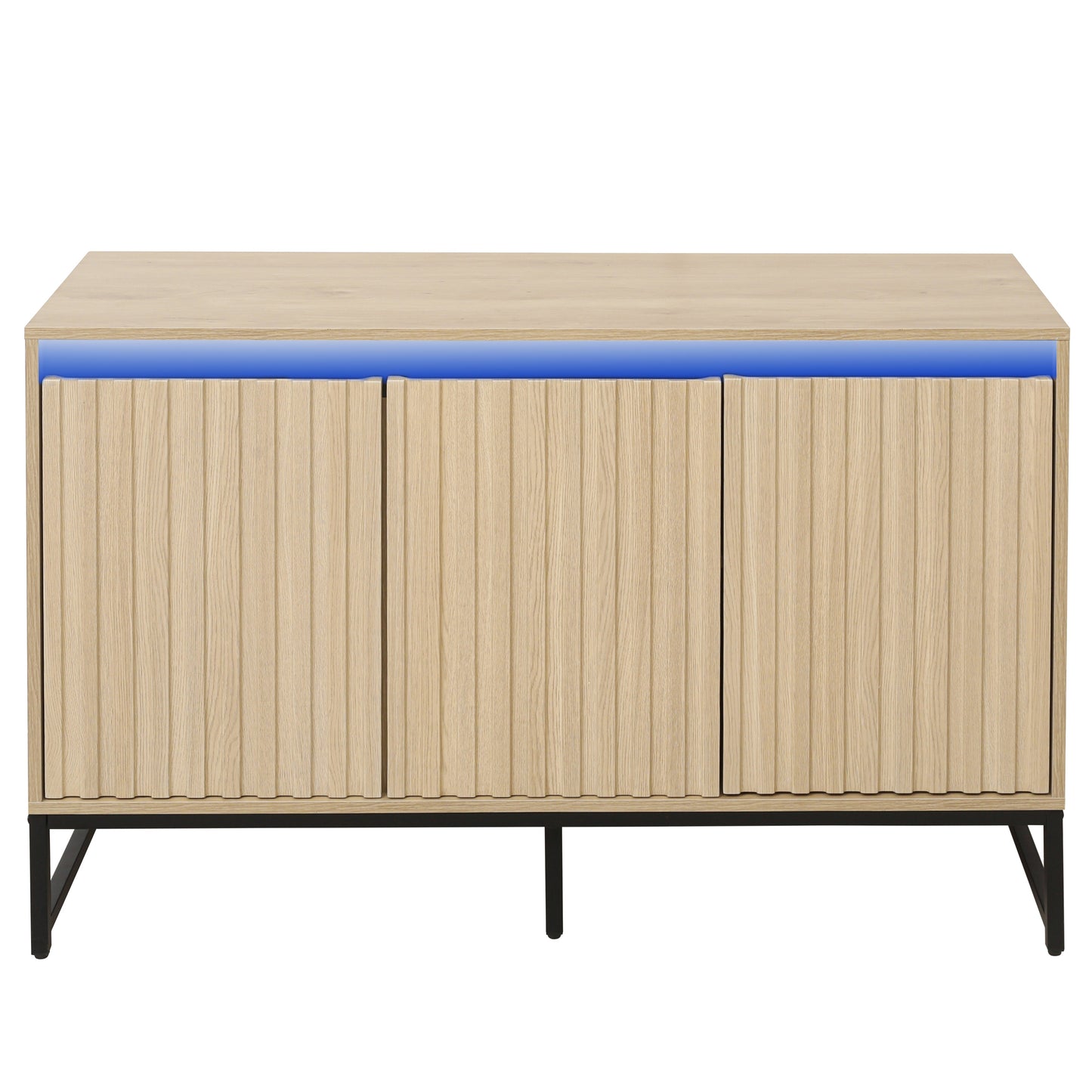 Engraved 3-door side panel with LED, self-service cabinet storage cabinet, modern coffee bar cabinet with adjustable shelf - Korvel