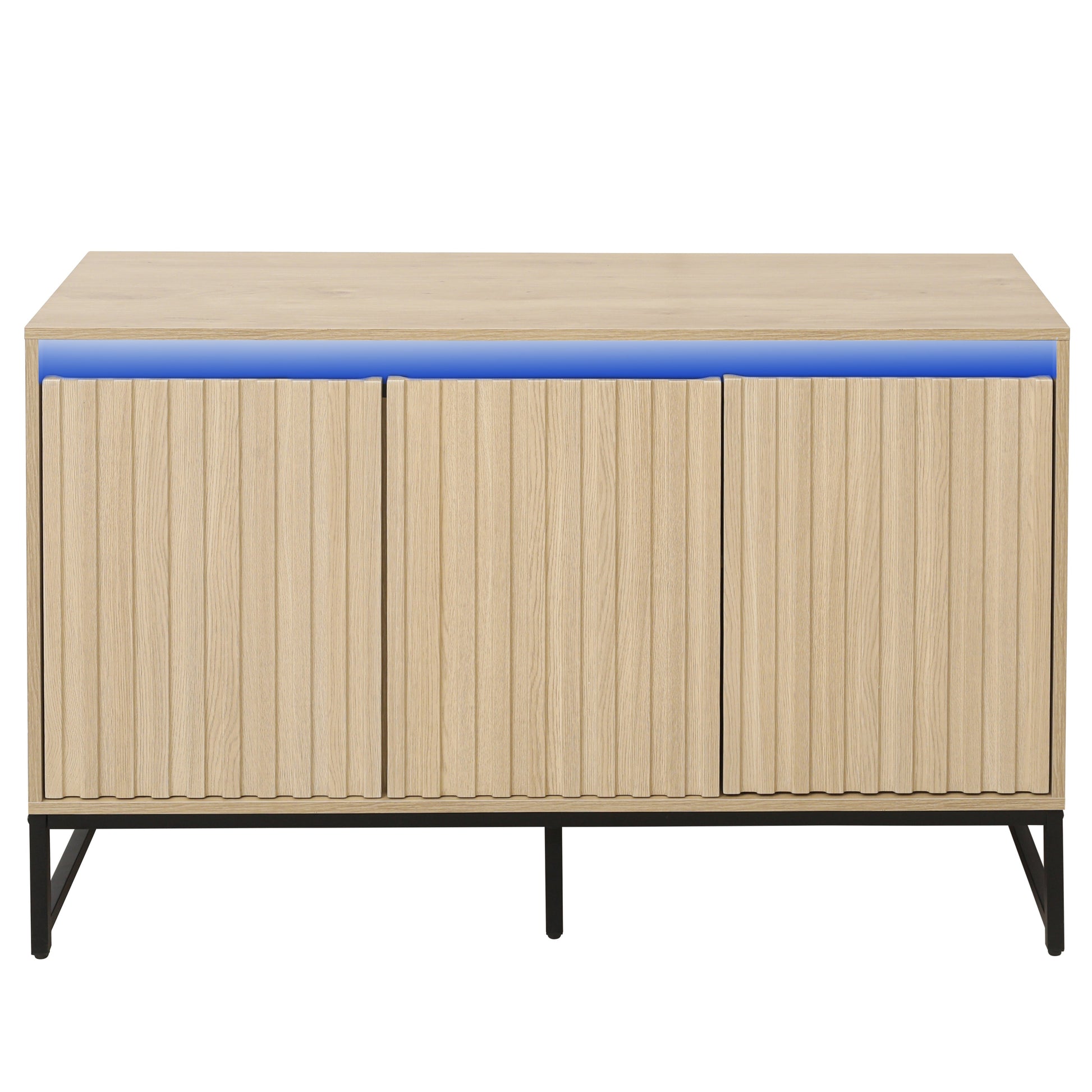 Engraved 3-door side panel with LED, self-service cabinet storage cabinet, modern coffee bar cabinet with adjustable shelf - Korvel