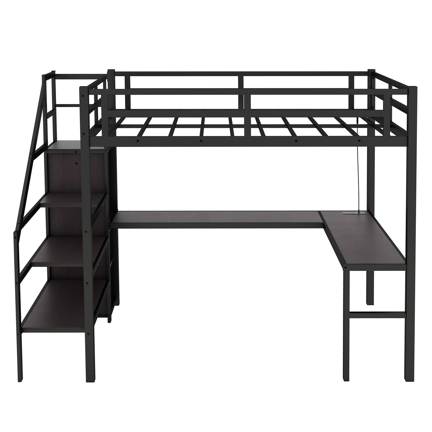 Twin XL Metal Loft Bed with L-shaped Desk and USB
