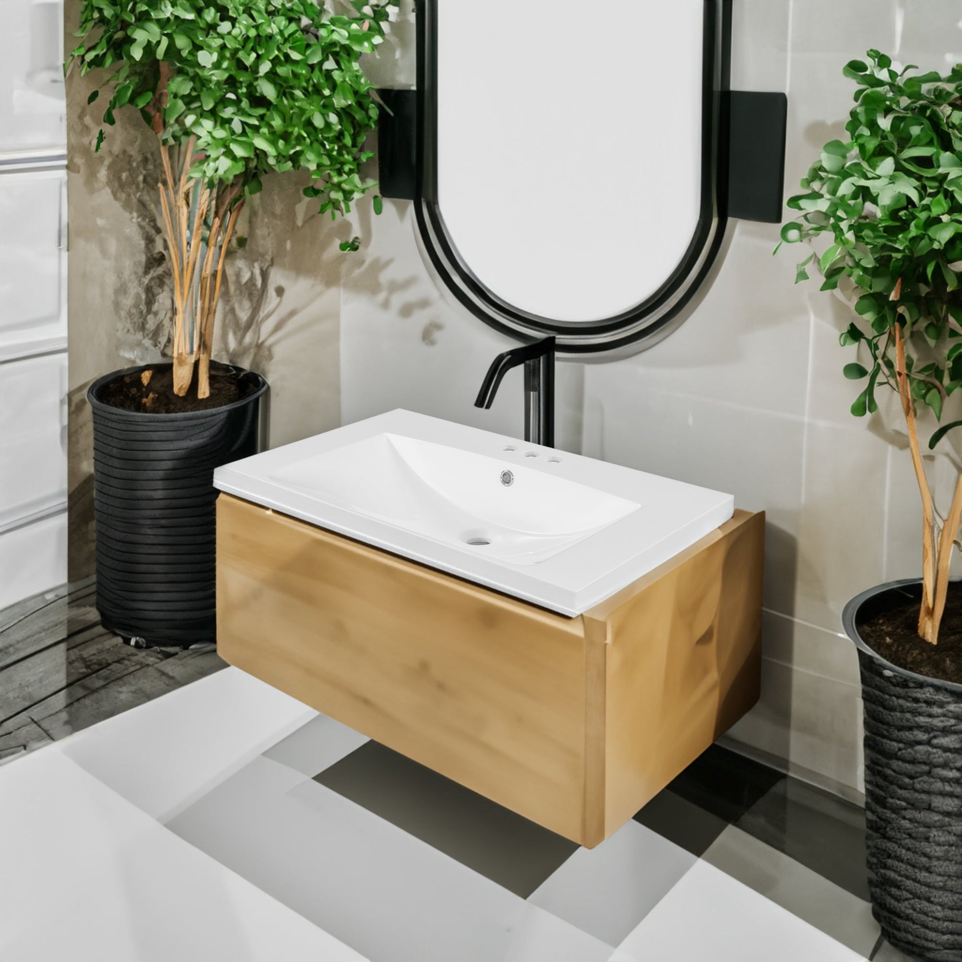 30" Single Bathroom Vanity Top with White Basin  3-Faucet Holes  Ceramic White - Korvel