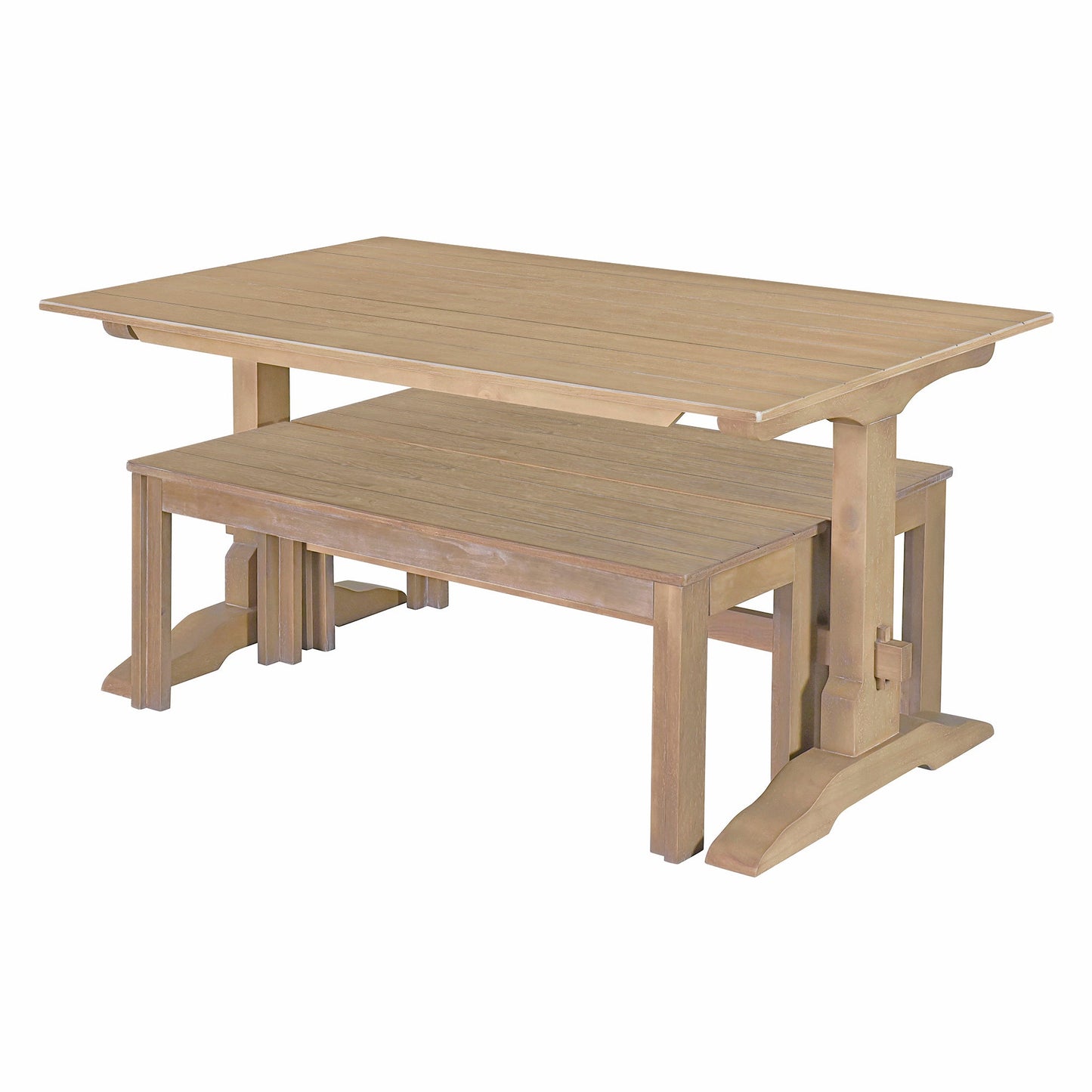 TREXM 3-piece retro dining table, rectangular stand table, and 2 4-person wooden stools (made of natural wood) - Korvel