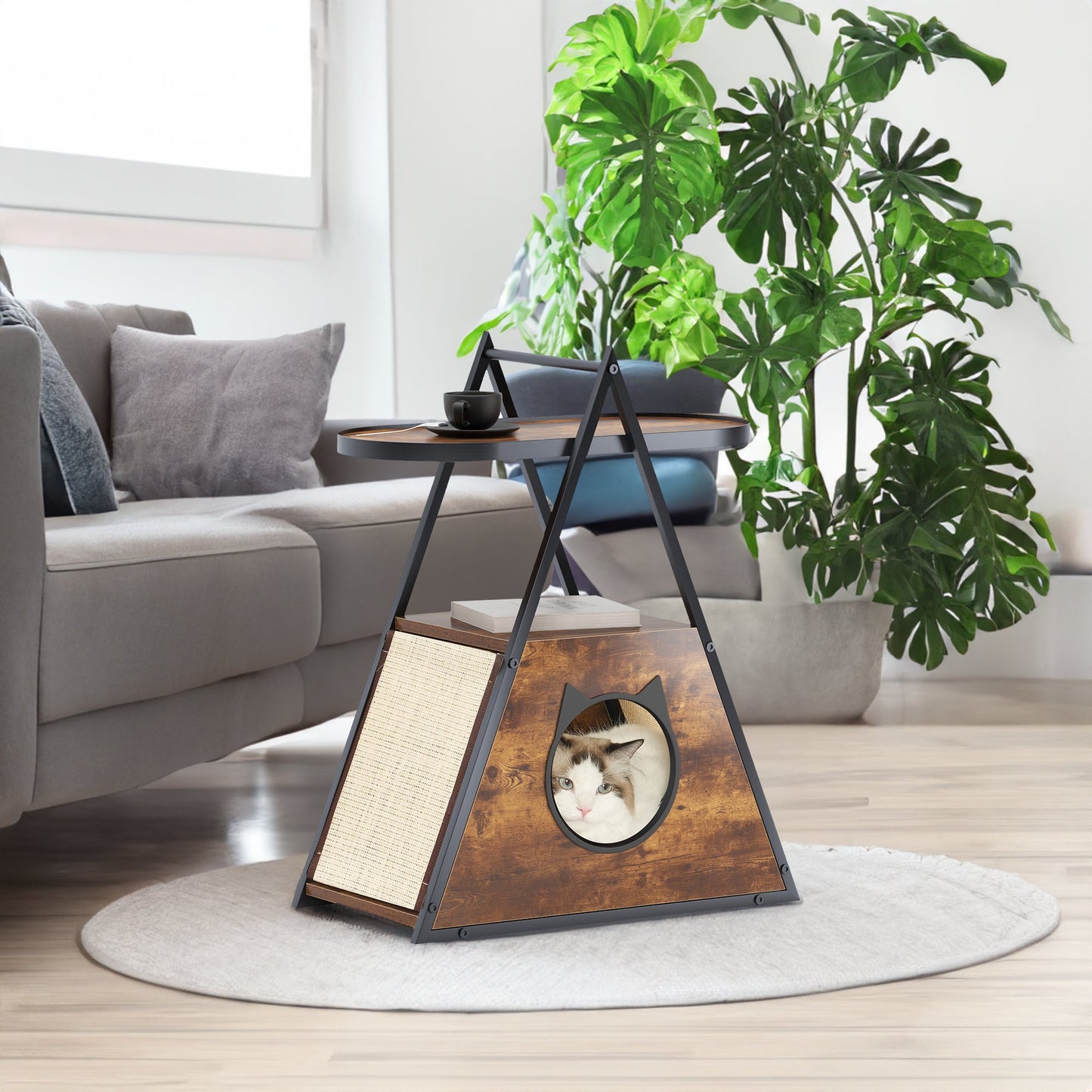 Vintage Black Wood Cat Condo & End Table