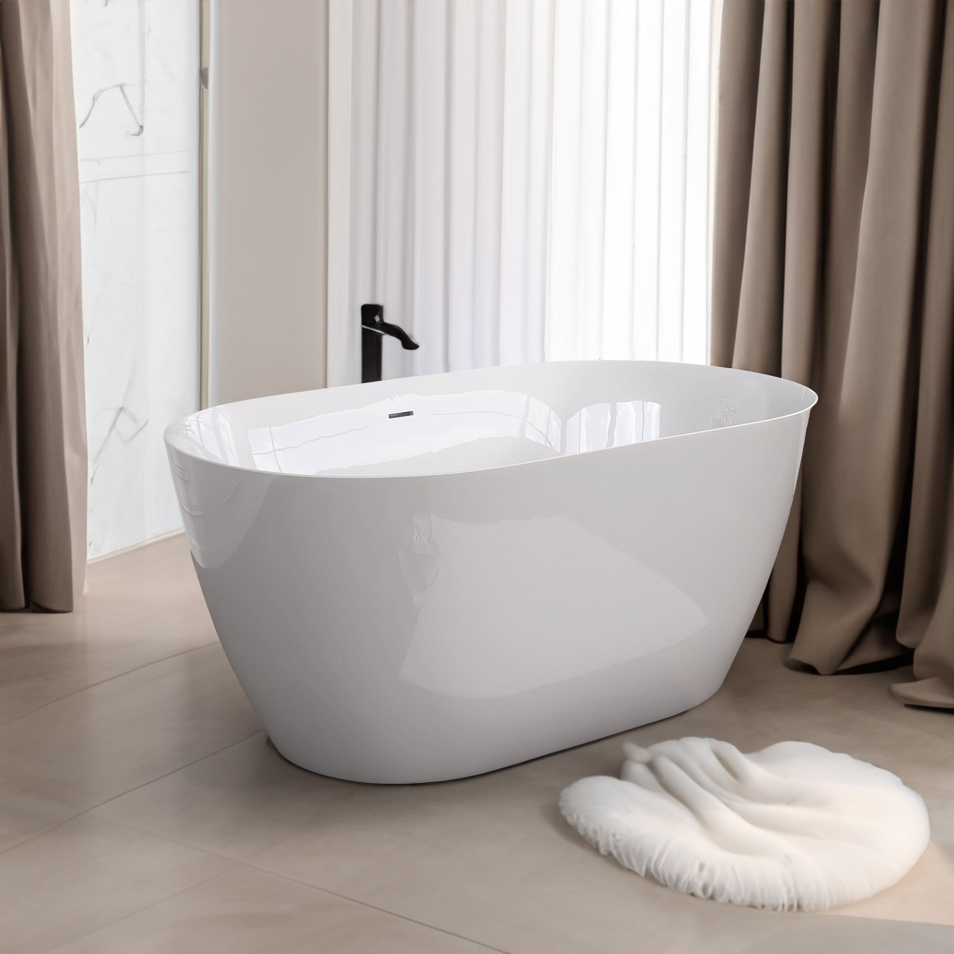 51 Inch Acrylic Freestanding Bathtub Contemporary Soaking White Tub with Overflow and Pop-up Drain Glossy White - Korvel