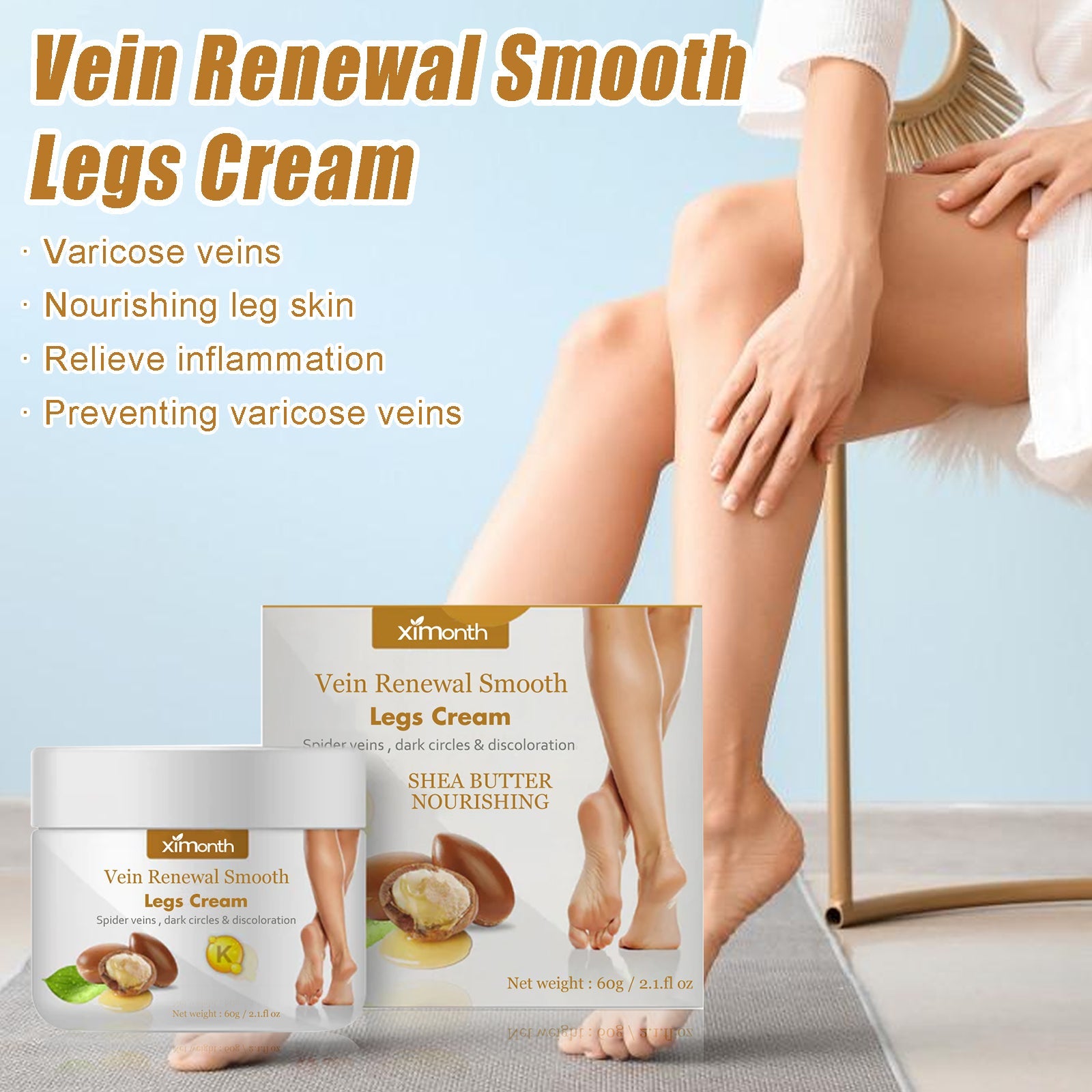 Vein Renewal Smooth Legs Cream, Relief Sore Legs Massage Varicose Earthworm Leg Vein Care Cream - Korvel