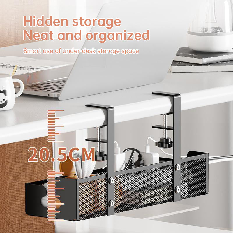 No-drill under-desk cord rack: metal mesh, high-load cable holder. - Korvel