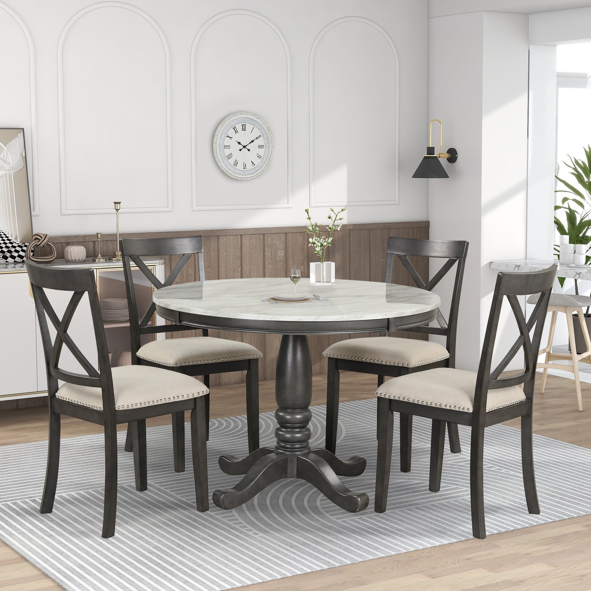 Orisfur 5 Pieces Dining Table and Chairs Set for 4 Persons Kitchen Room Solid Wood Table with 4 Chairs - Korvel