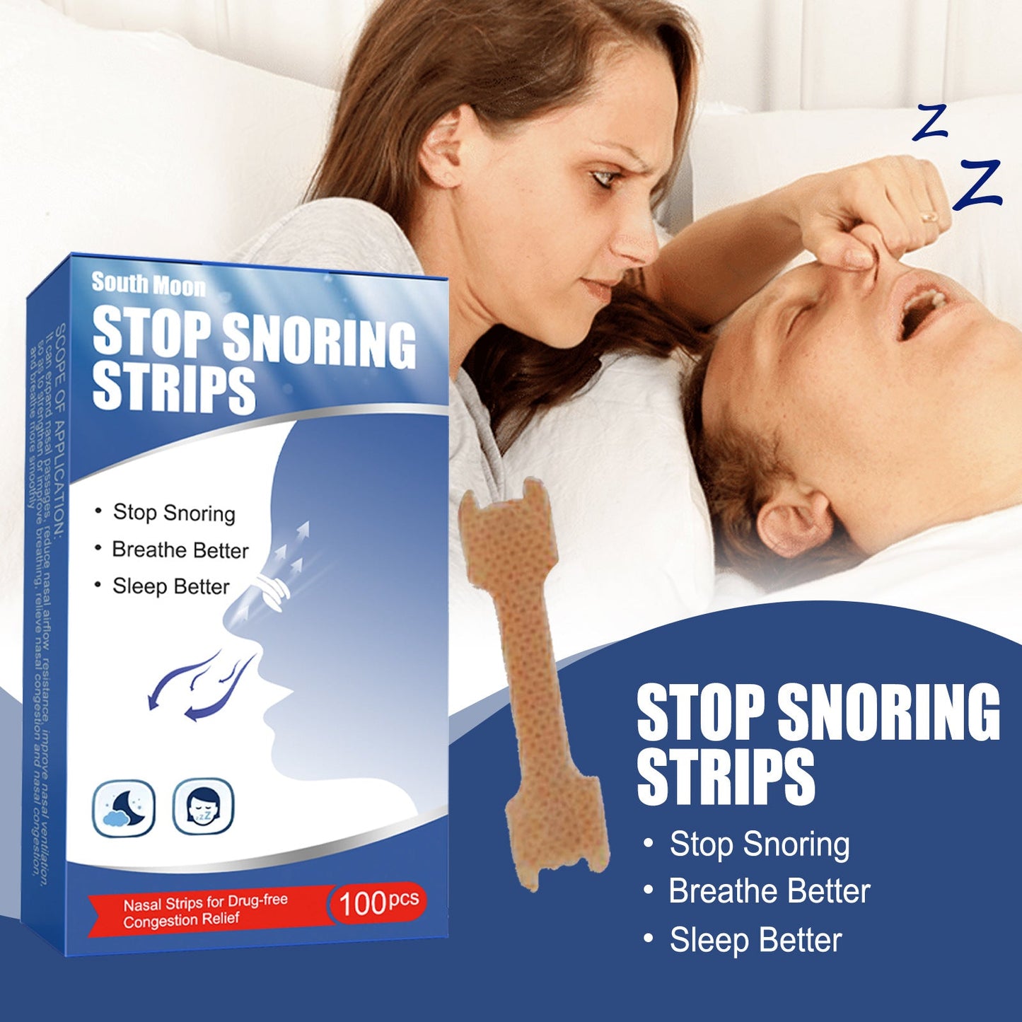 Care Nasal Strips, Anti-Snoring Snore Care Sleep Care Dilating Nasal Strips - Korvel