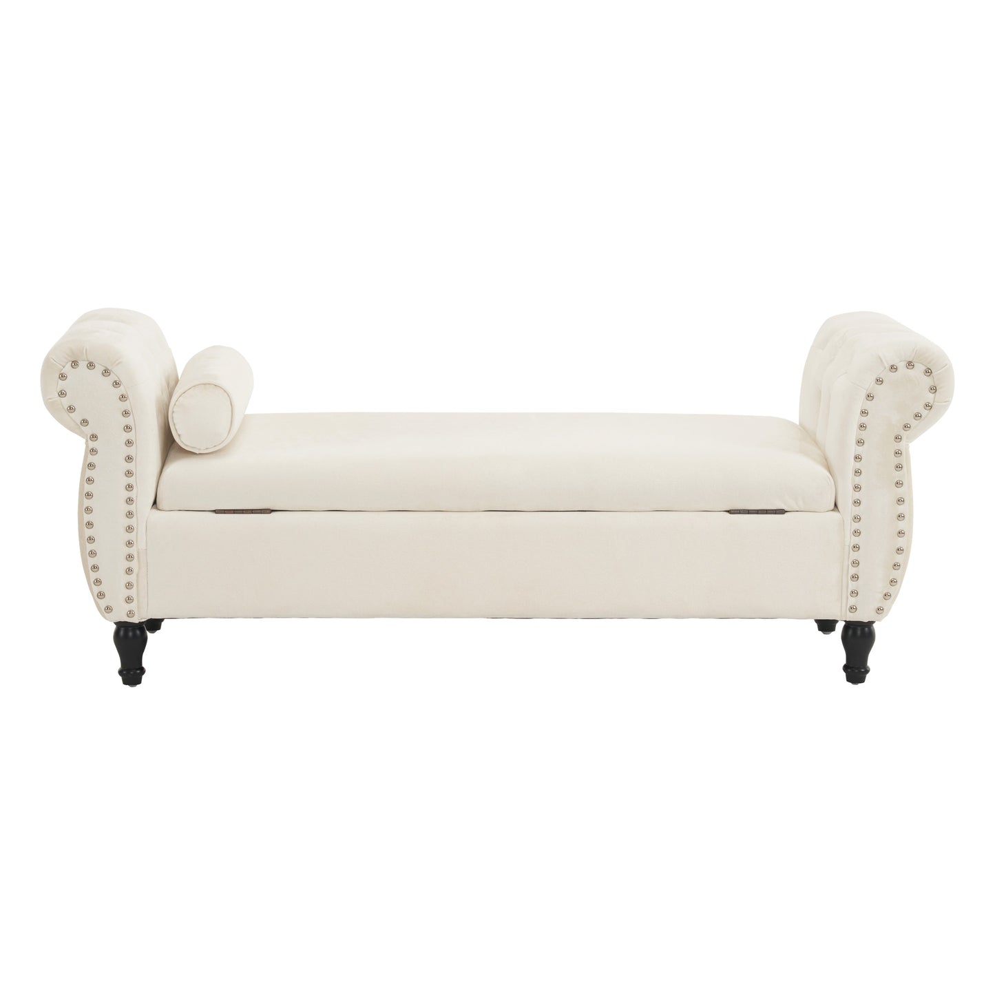 Banc de rangement multifonction en velours avec coussin - Beige