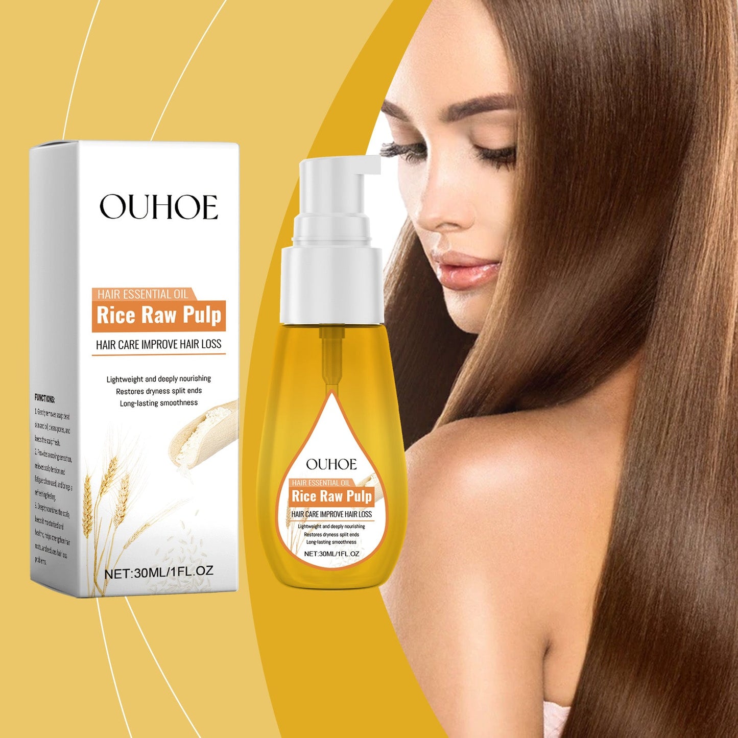 Rice Wash Water Hair Care Oil Repair Hair End Moisturizing Hair Natural Fluffy, Smooth And Glossy Hair Care Essential Oil - Korvel