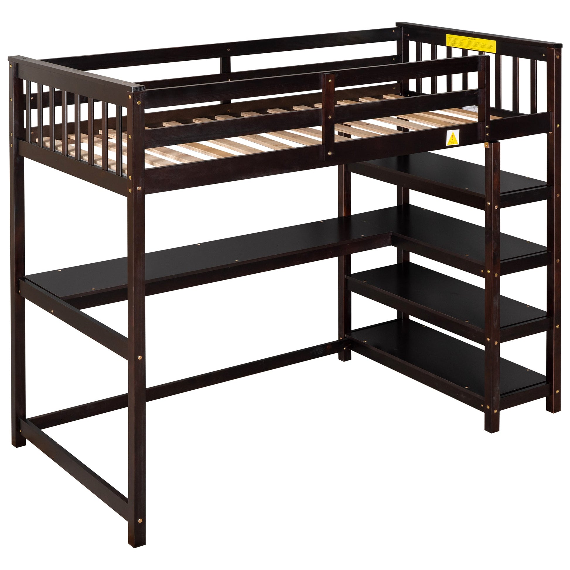 Twin Size Loft Bed with Storage Shelves and Under-bed Desk  Espresso - Korvel