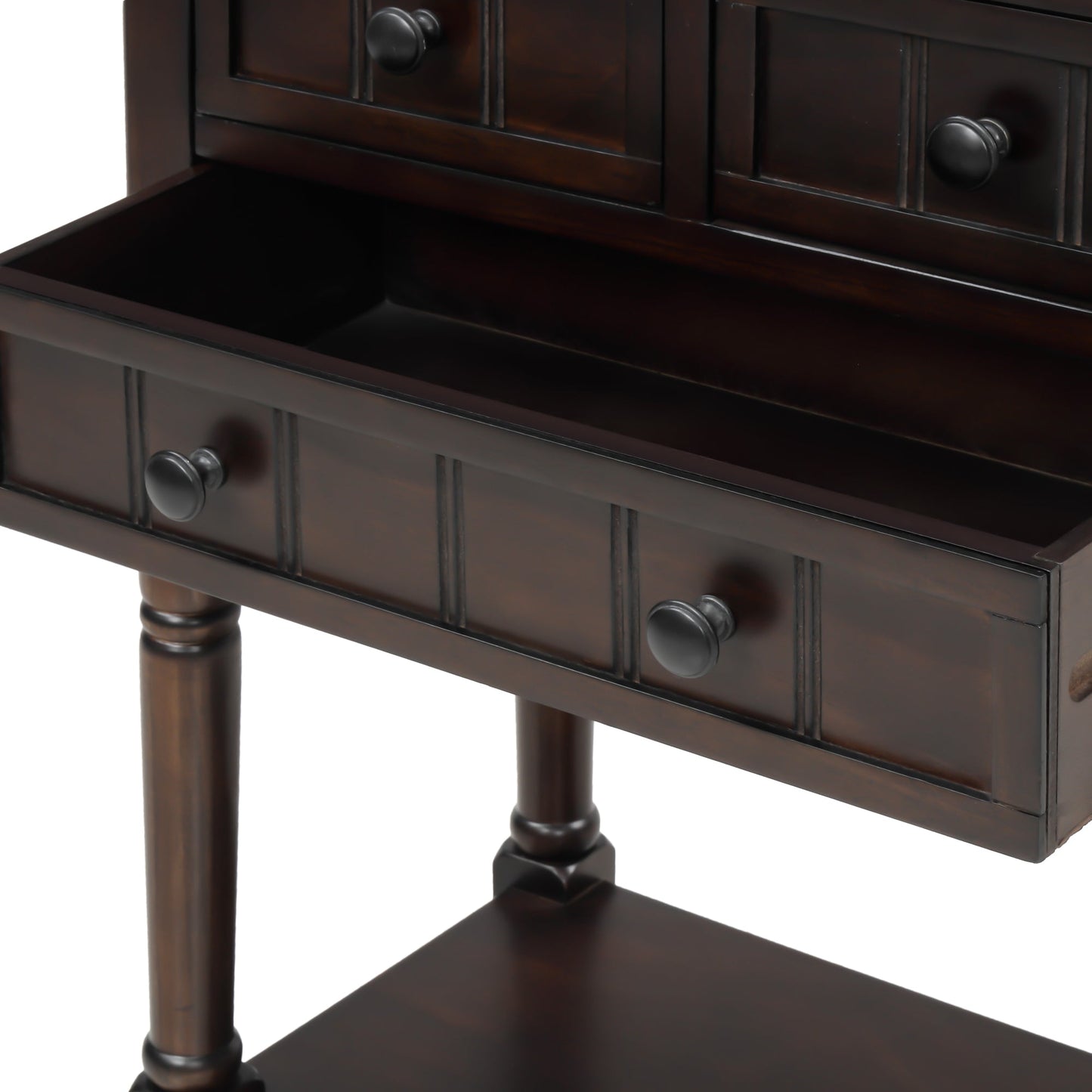 TREXM Narrow Console Desk, Ultra Thin Sofa Table with Three Storage Drawers and Living Room Bottom Shelves (Espresso) - Korvel