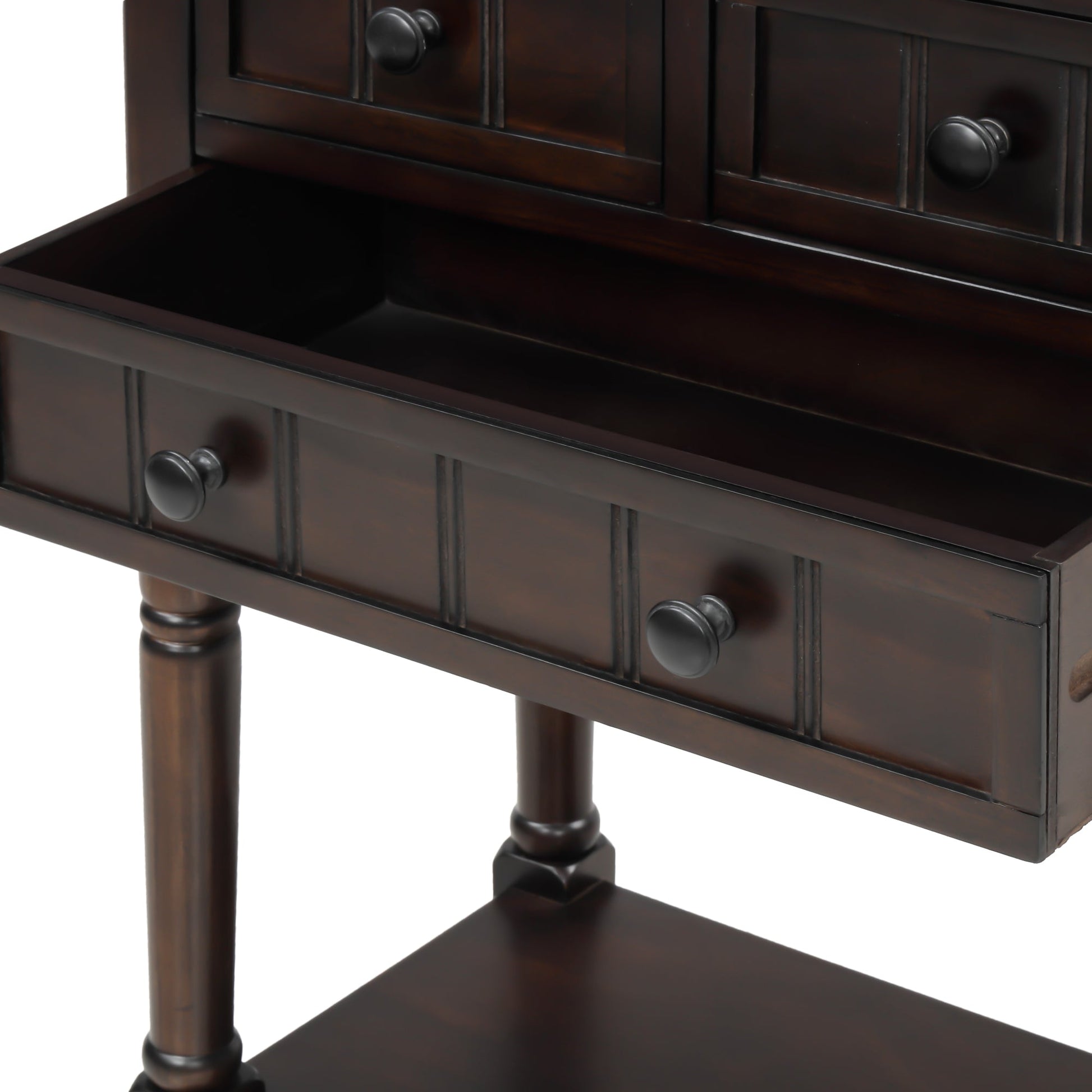 TREXM Narrow Console Desk, Ultra Thin Sofa Table with Three Storage Drawers and Living Room Bottom Shelves (Espresso) - Korvel