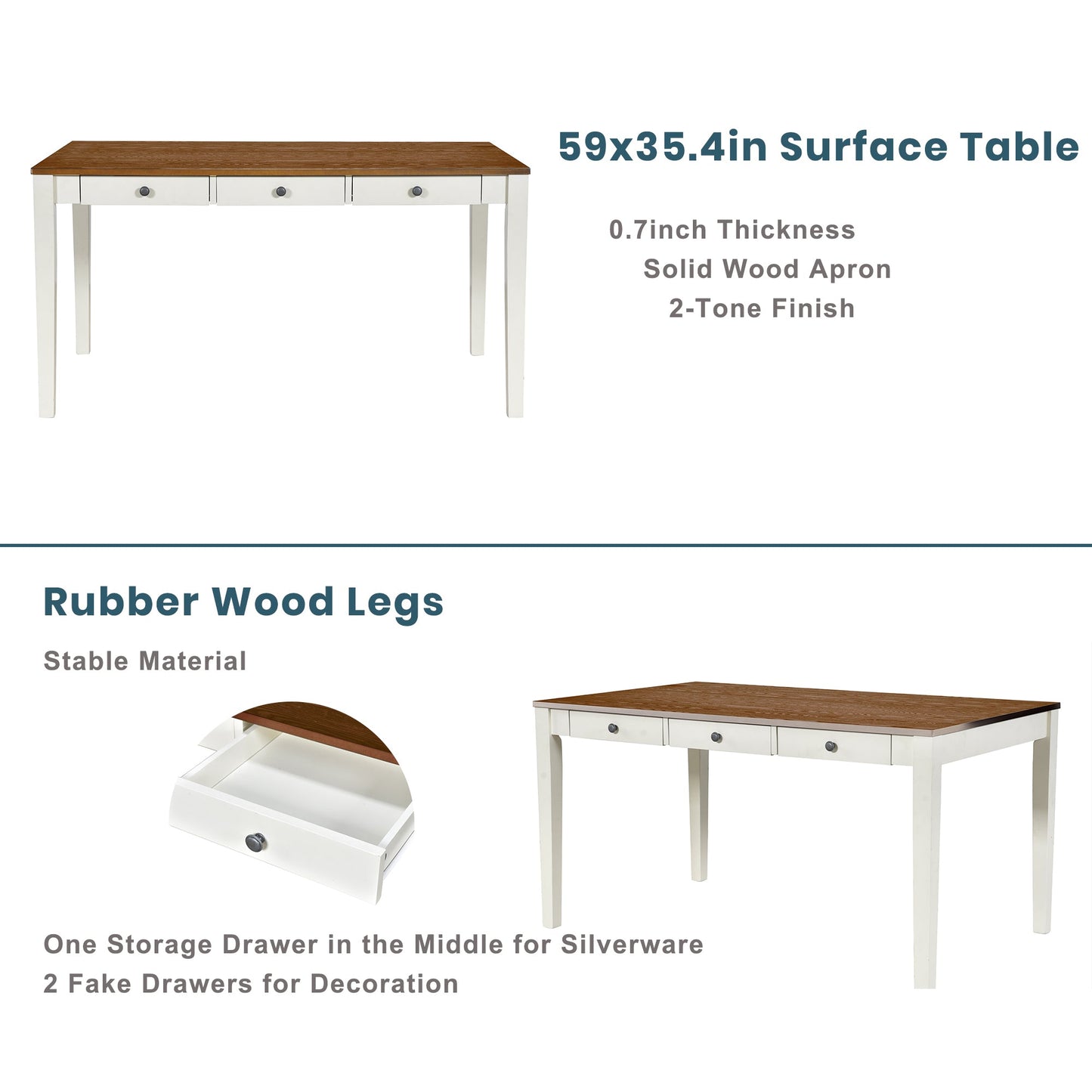Conjunto de Mesa de Comedor de Madera de 6 Piezas TOPMAX de Estilo Mid-Century