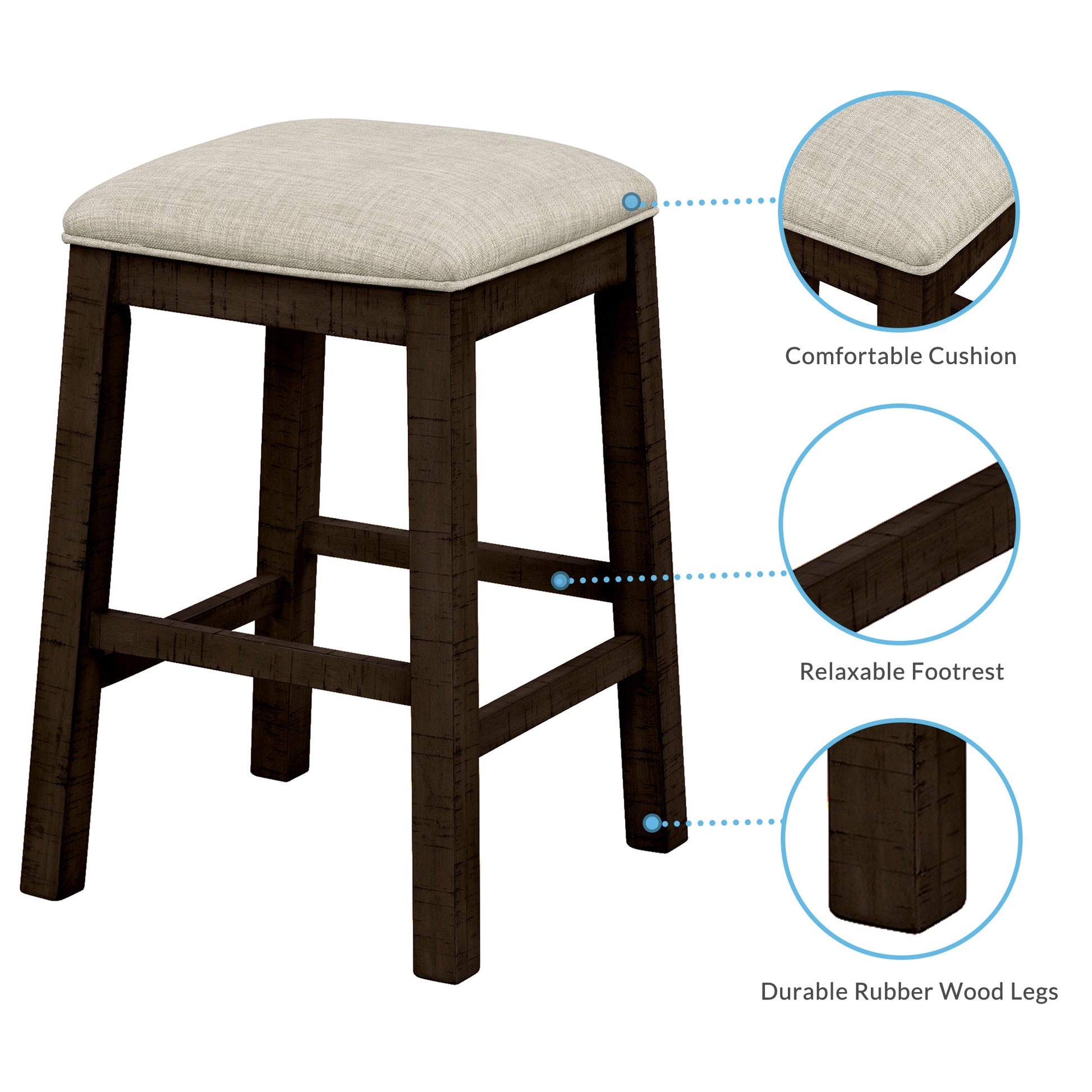 TOPMAX 4 Pieces Counter Height Table with Fabric Padded Stools, Rustic Bar Dining Set with Socket, Brown - Korvel