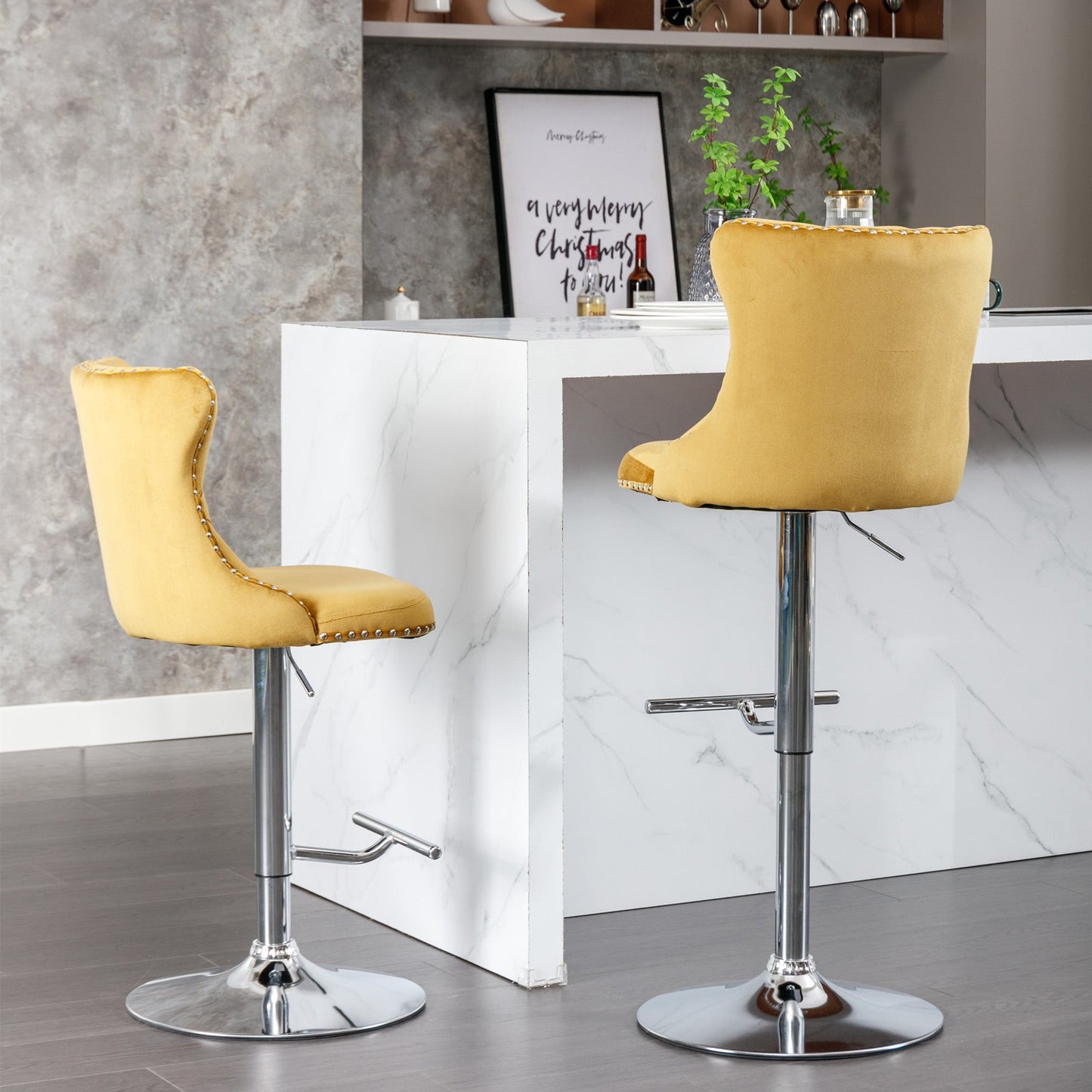 Taburetes de Bar Ajustables Modernos con Base de Cromo - Set de 2