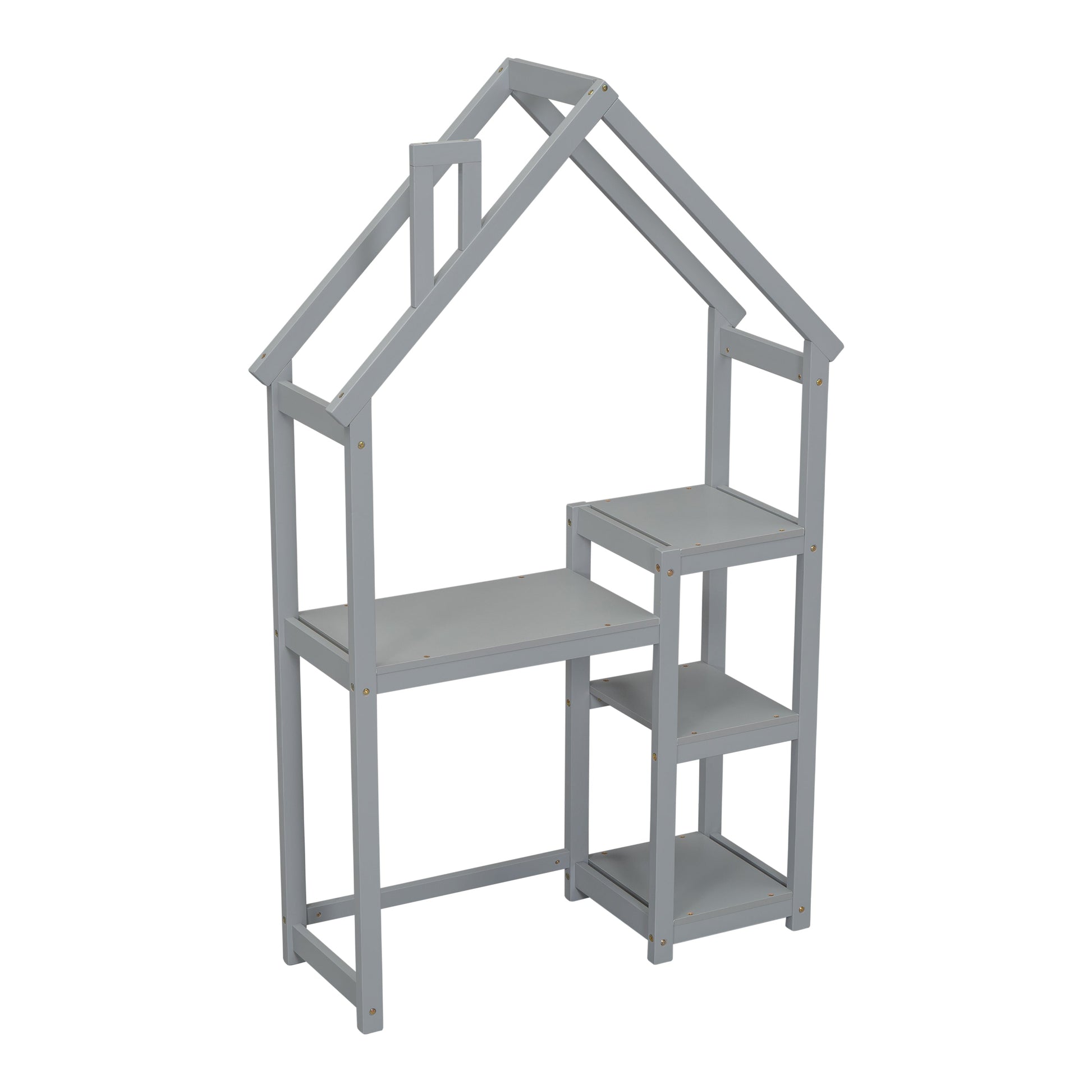 House-shaped Wooden writing Desk,Kids study Table,Bookshelf & Toy Storage,Grey - Korvel