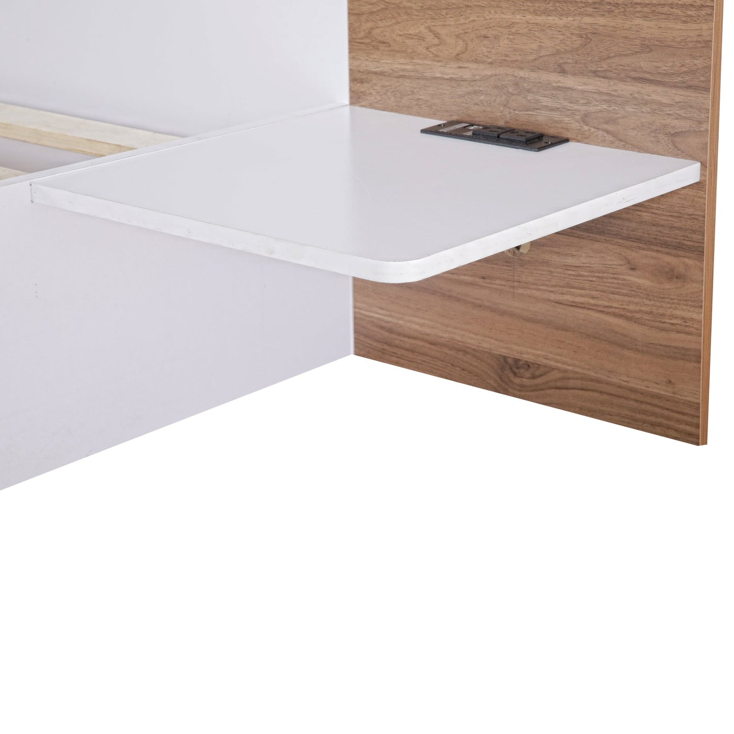 Queen Size Platform Bed with Headboard, Drawers, Shelves, USB Ports and Sockets  White - Korvel